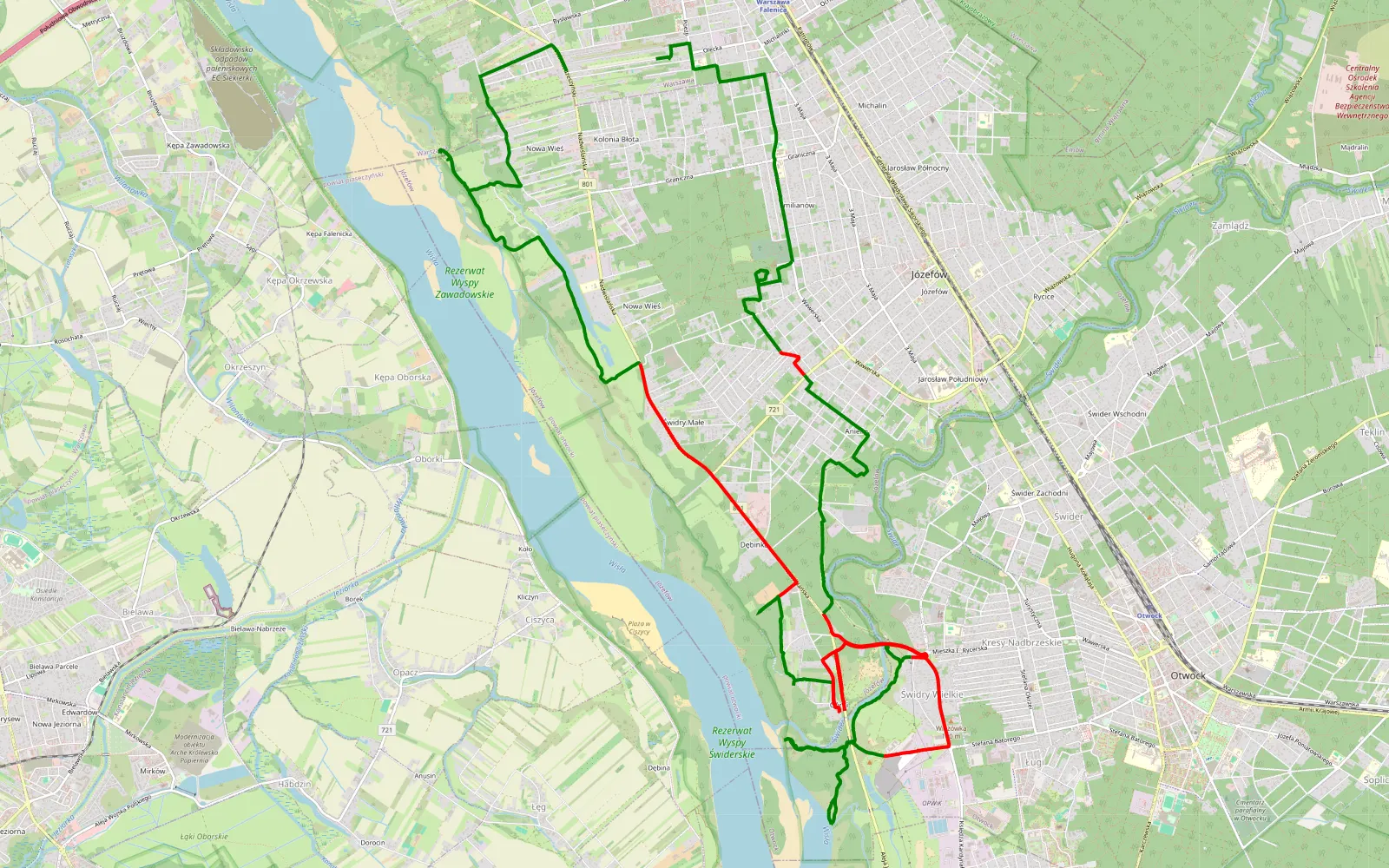 Map of Błota - Otwock- Józefów - Błota - 25.3 km offroad trail, Otwock County