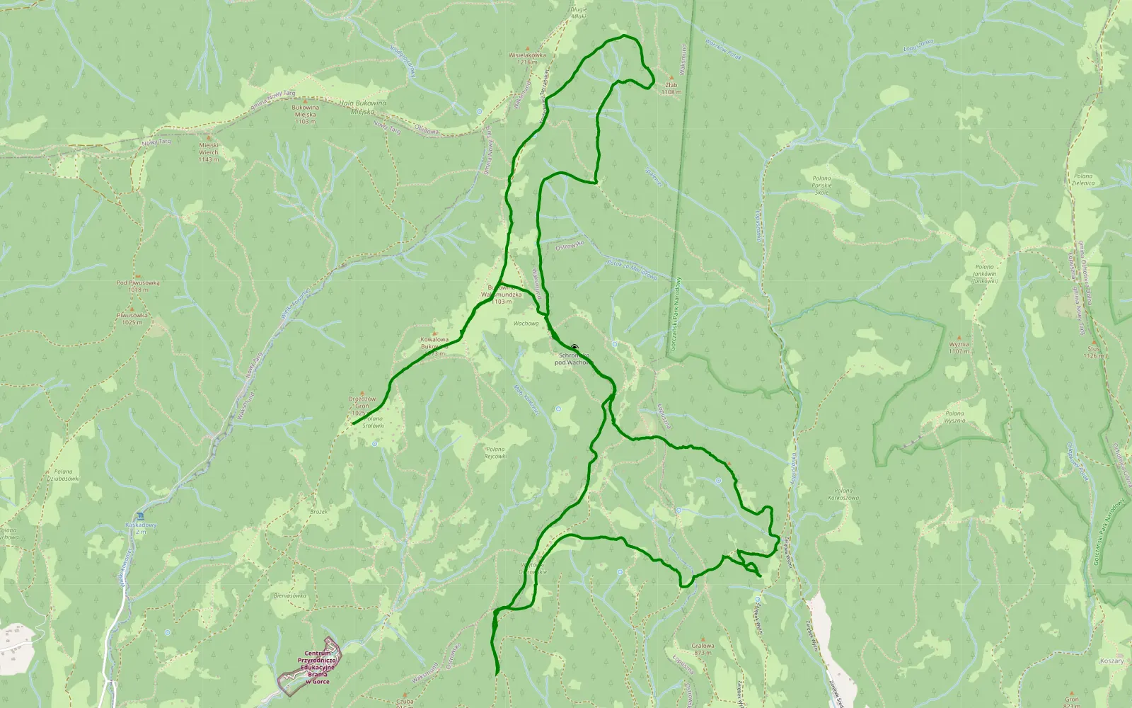 Map of Bukowina Waksmundzka from Zarębek Wyżni - 12.8 km offroad trail, Nowy Targ County