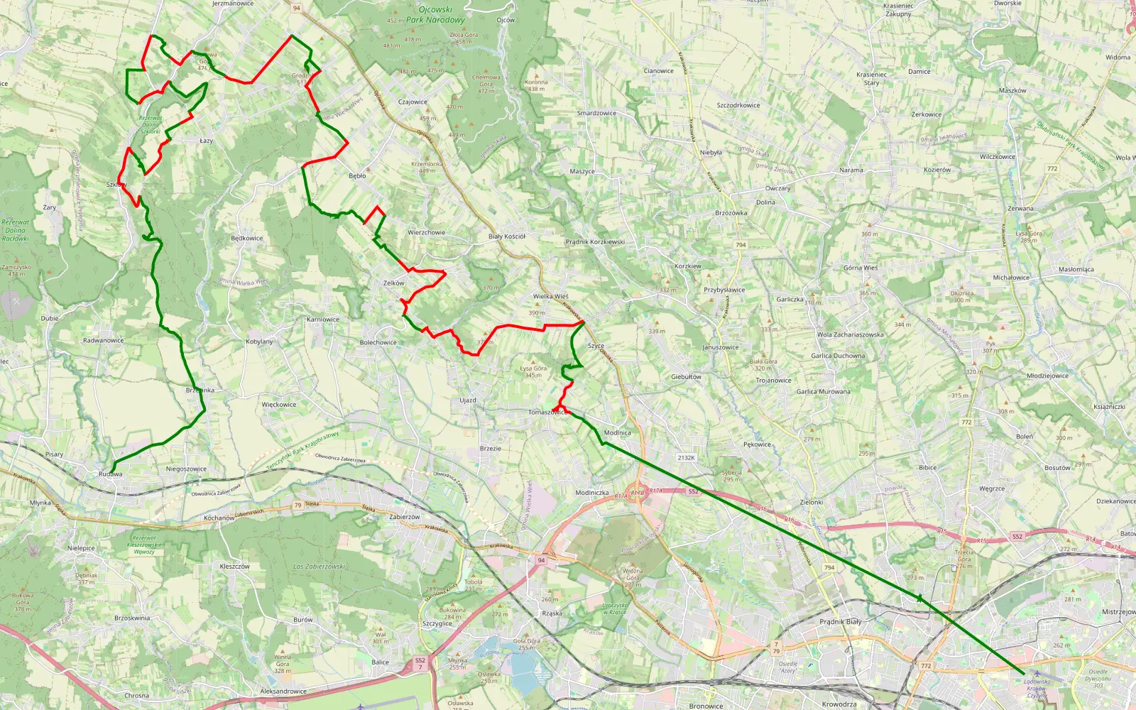 Mapa trasy Rakowice - 40.3 km trasy offroad, Powiat Krakowski