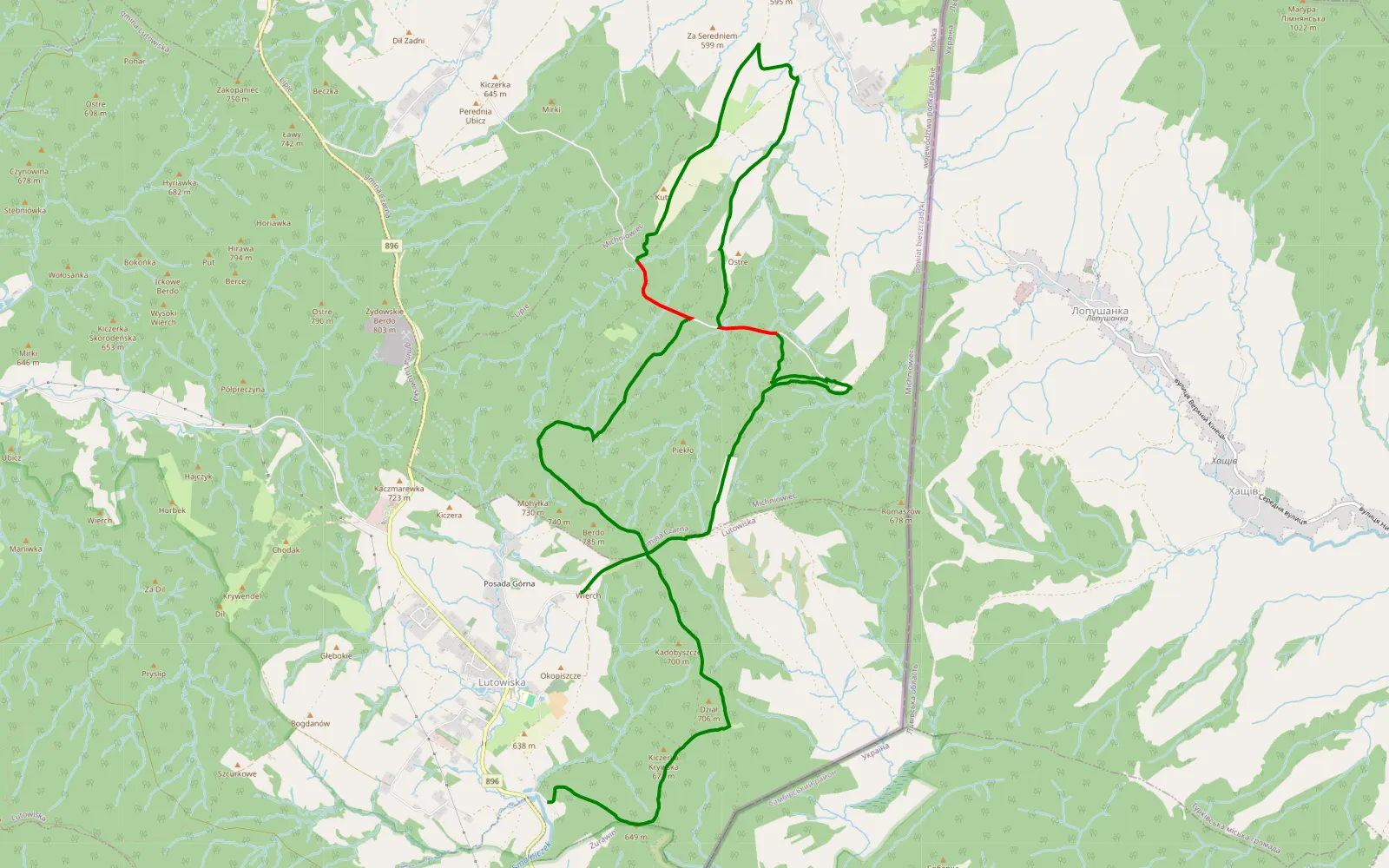 Map of Lutowiska - 17.4 km offroad trail, Bieszczady County