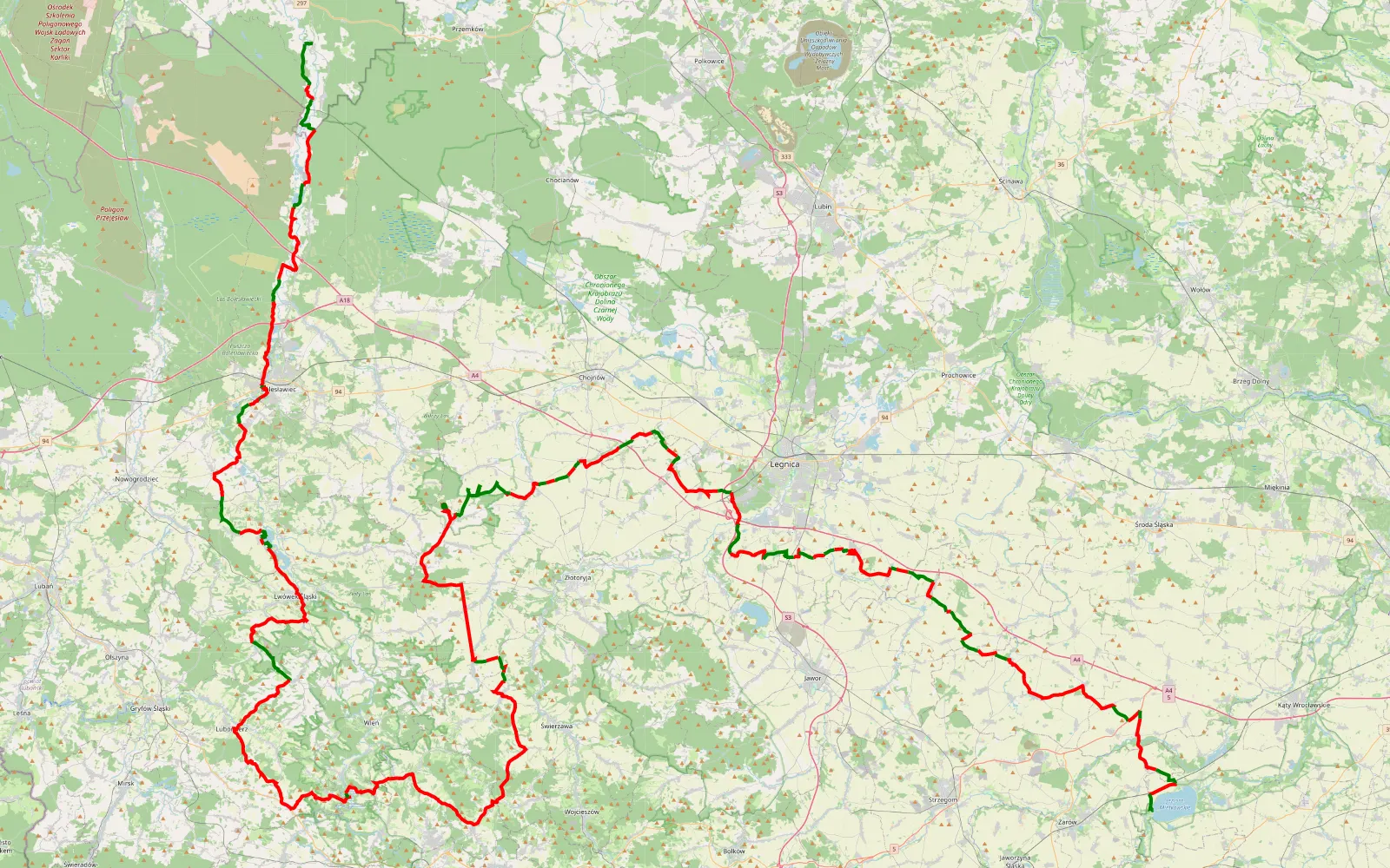 Map of Ślęża - 265.5 km offroad trail, Złotoryja County