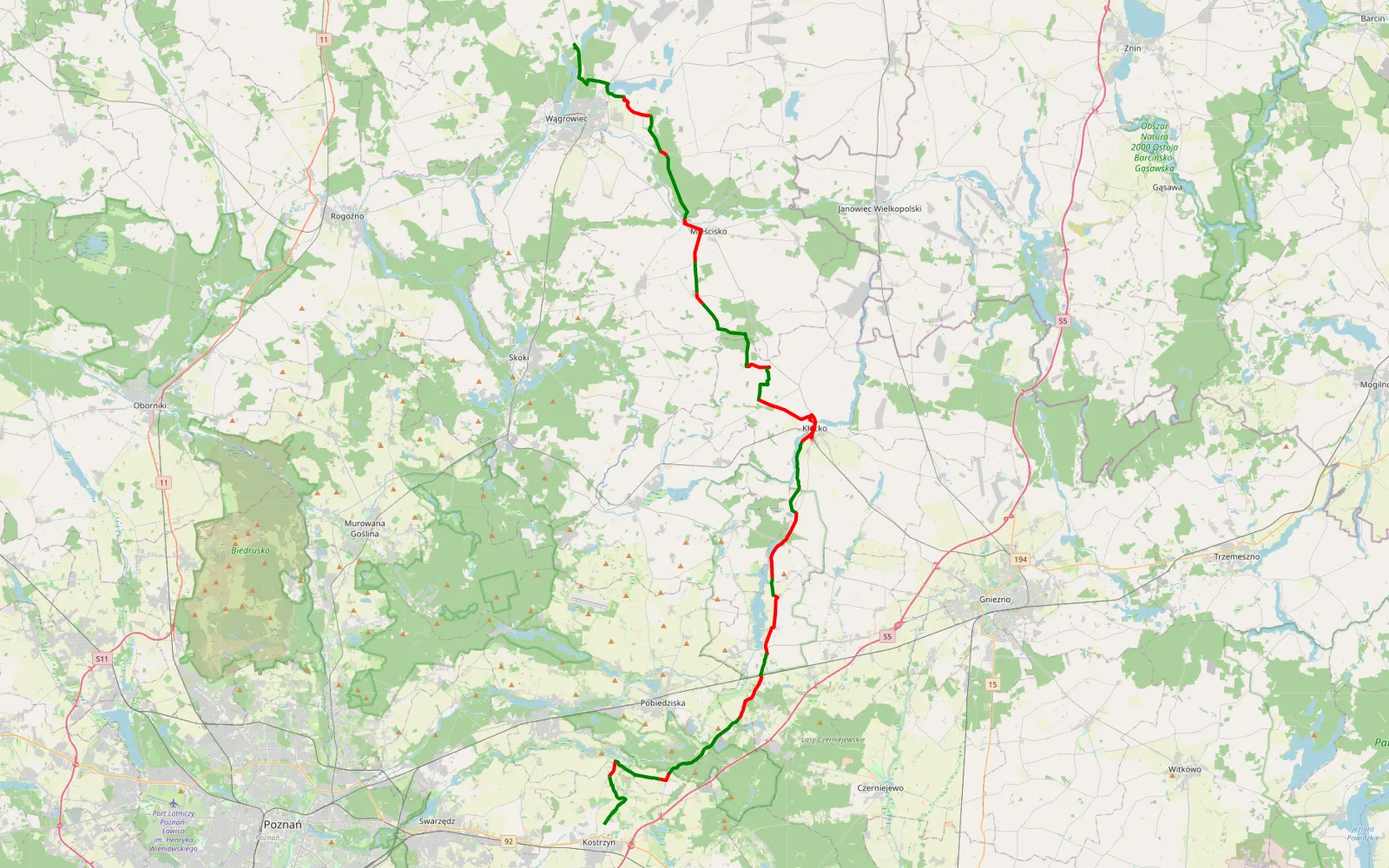 Map of Kobylec - Kostrzyn by Miki - 71 km offroad trail, Gniezno County