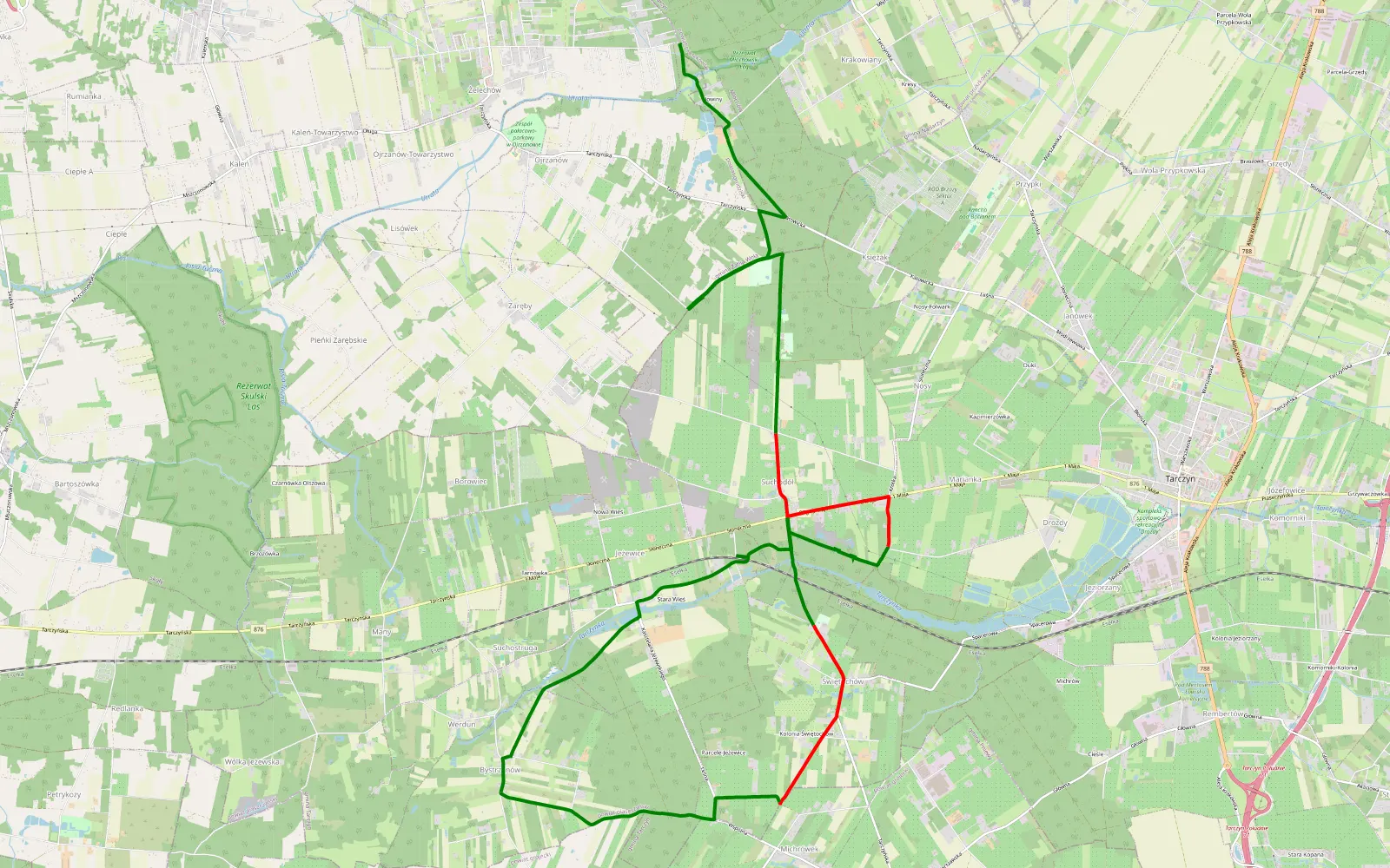 Map of Krakowiany - Suchodół - 16.2 km offroad trail, Piaseczno County