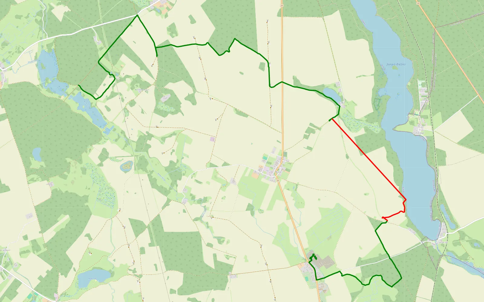 Map of Kazimierz - Przybrda - 14.3 km offroad trail, Szczecinek County