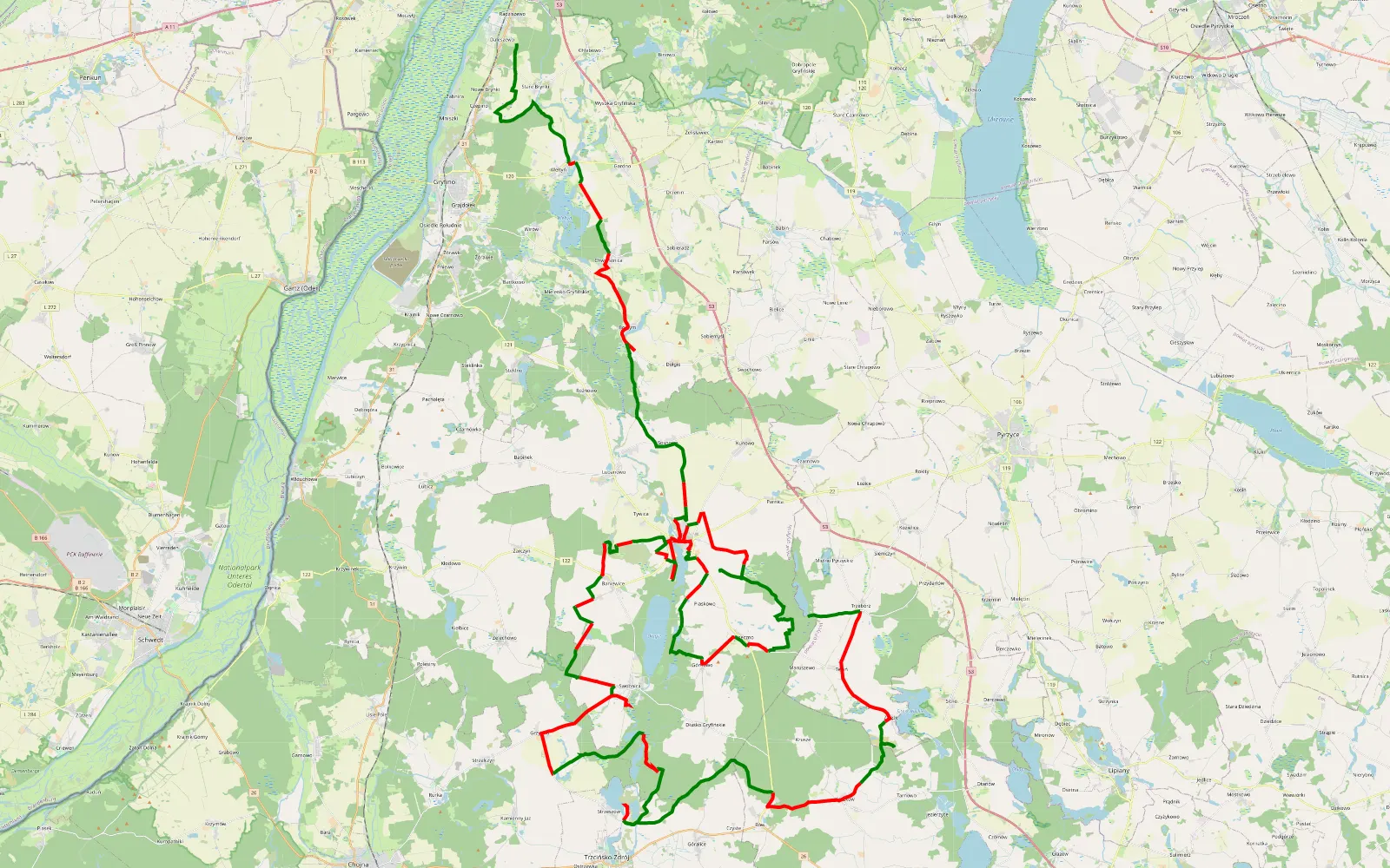 Map of Radziszewo start 4x4 - 134.2 km offroad trail, Gryfino County