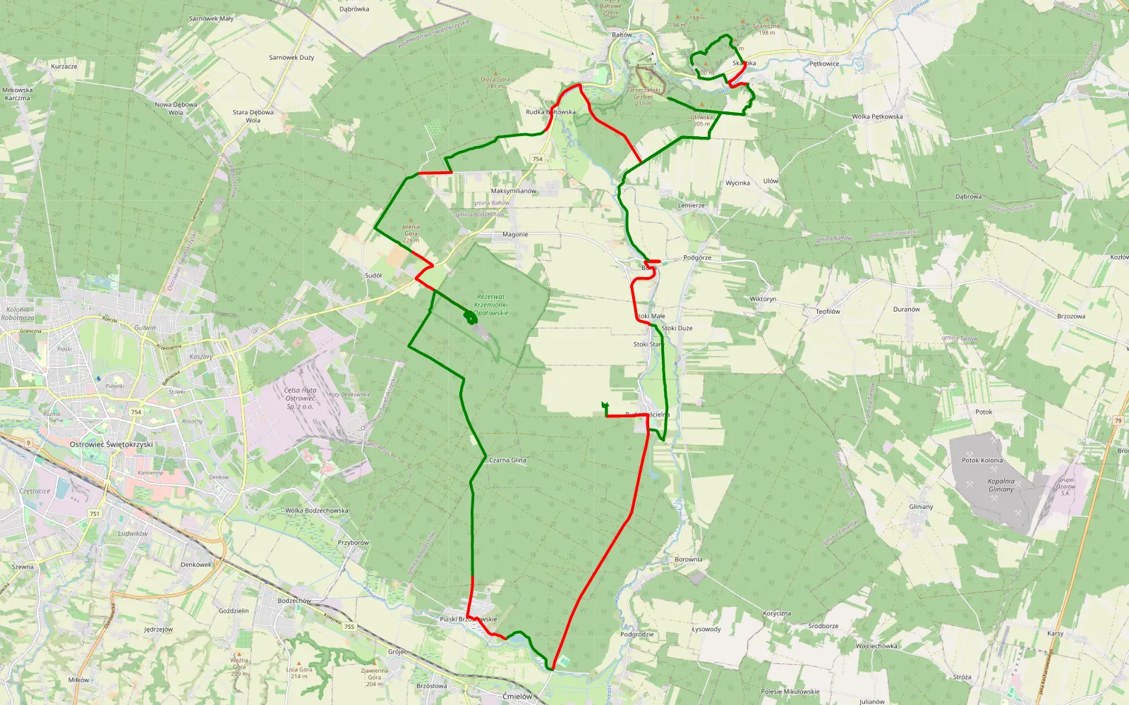 Map of Wild Nature - 54.2 km offroad trail, Ostrowiec County