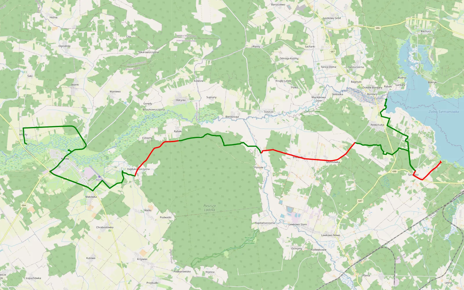 Map of Ancuty - Rybaki by Miki - 28.4 km offroad trail, Hajnówka County