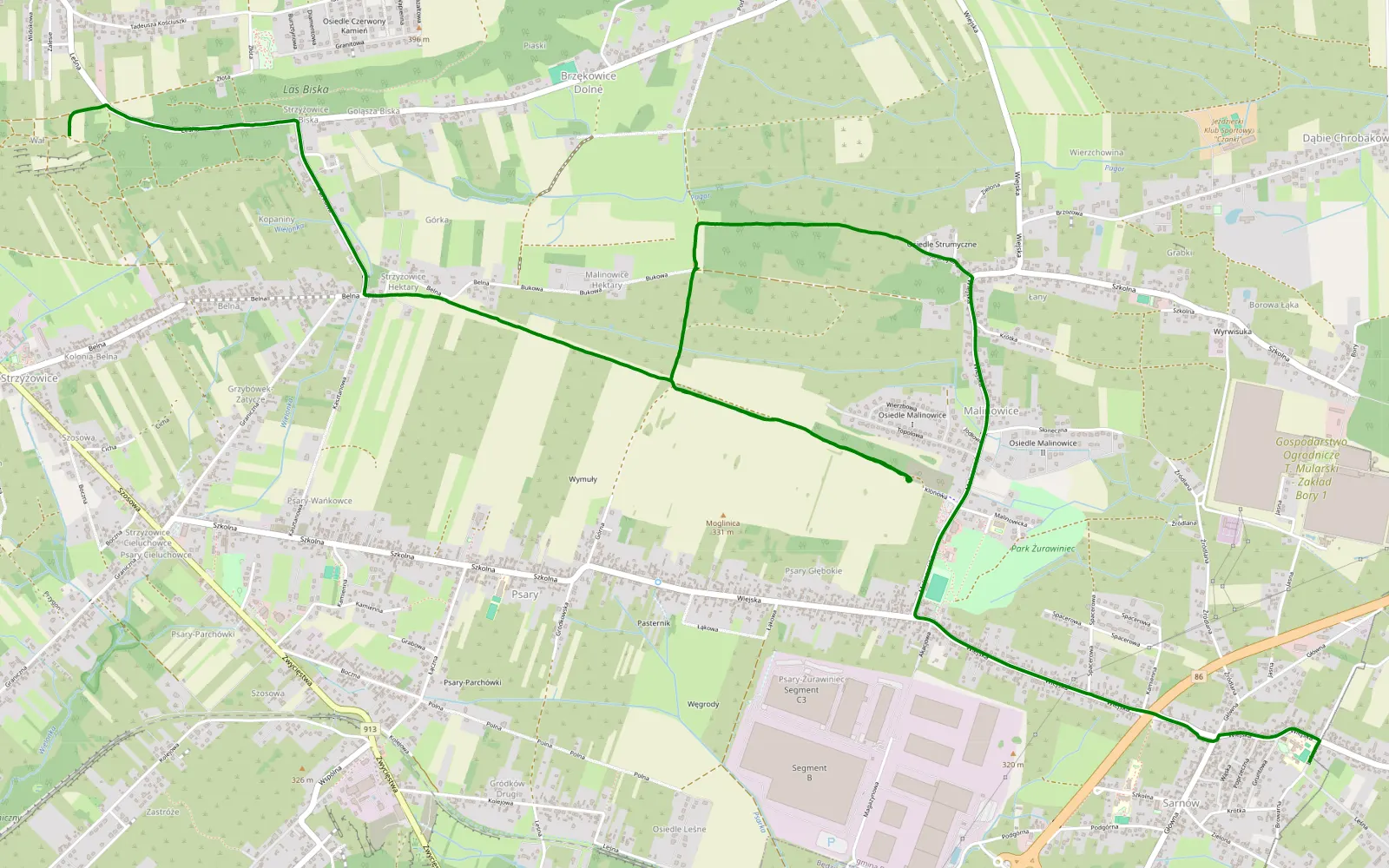 Mapa trasy Sarnów - Góra Siewierska - 5 km trasy offroad, Powiat Będziński