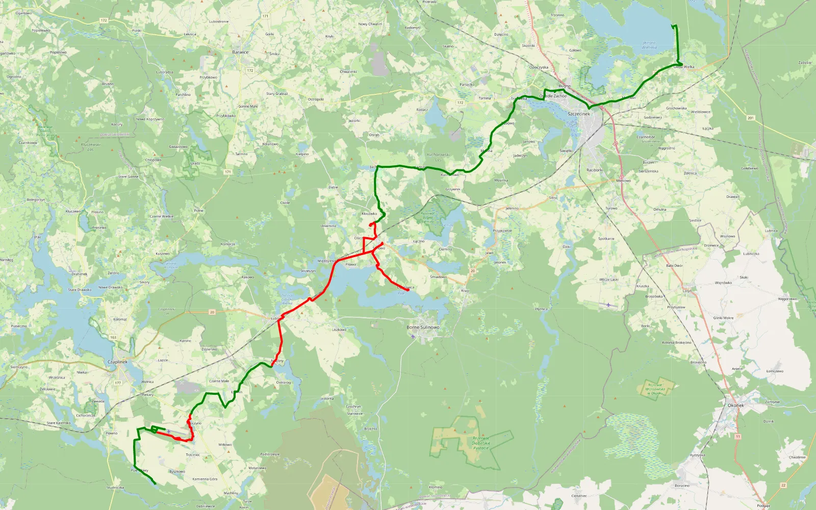 Map of Psie Głowy - Gwda Wielka - 50 km offroad trail, Drawsko County