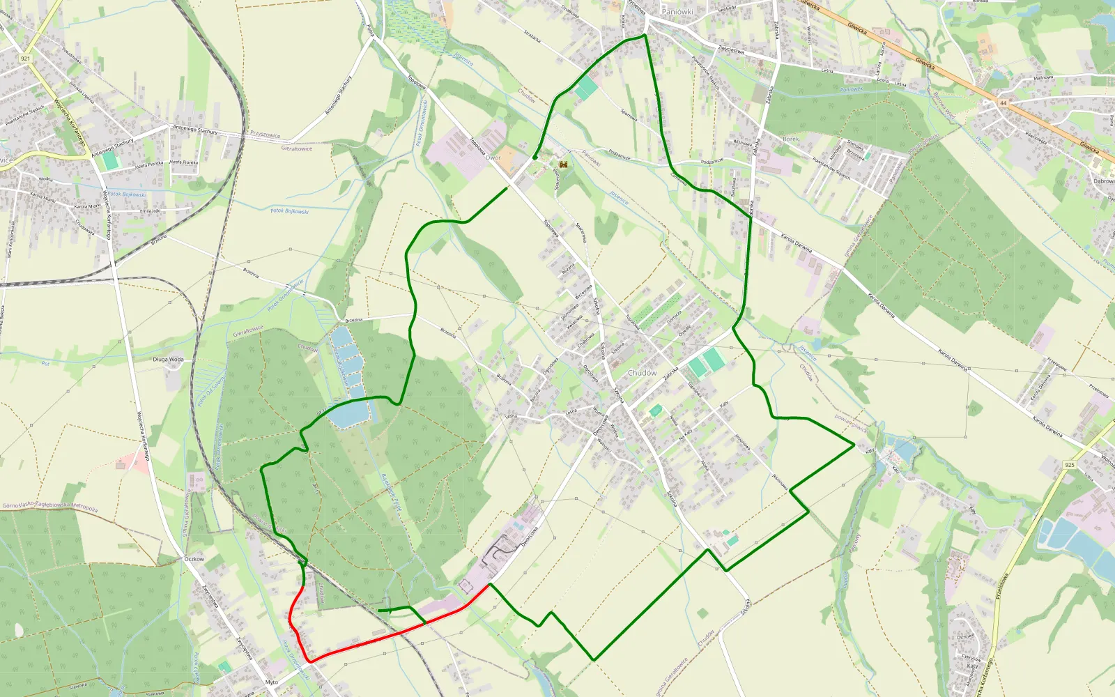 Map of Paniówki - 8.8 km offroad trail, Gliwice County