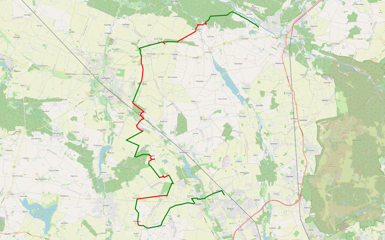 Mapa trasy Krzyszkowo - Uścikowo - 37.2 km trasy offroad, Powiat Szamotulski