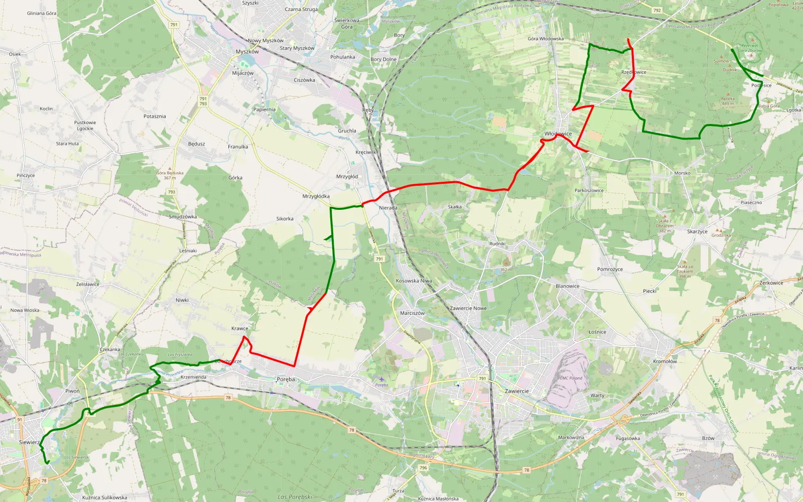 Map of 28.09.2025 Siewierz - Podlesice - 33.2 km offroad trail, Zawiercie County