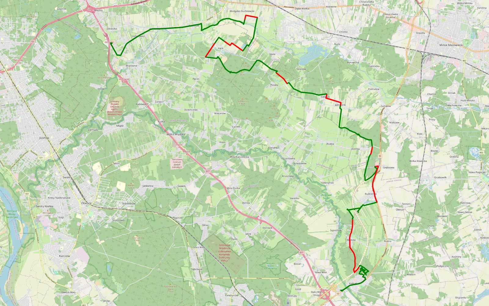 Map of Góraszka - Kołbiel - 37.9 km offroad trail, Otwock County
