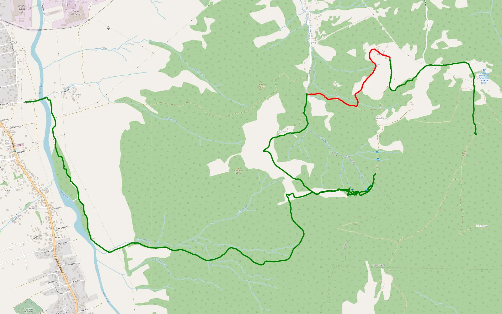 Map of Jeleśnia - Hatka Lasek - 9.2 km offroad trail, Żywiec County