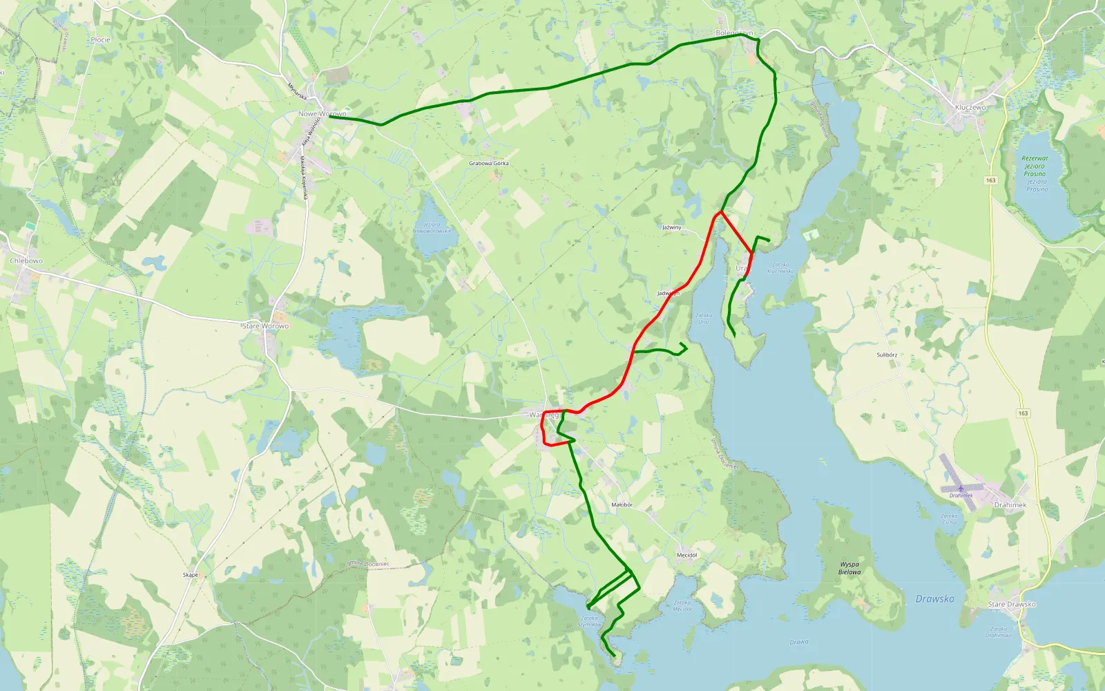 Mapa trasy B - 15.8 km trasy offroad, Powiat Drawski