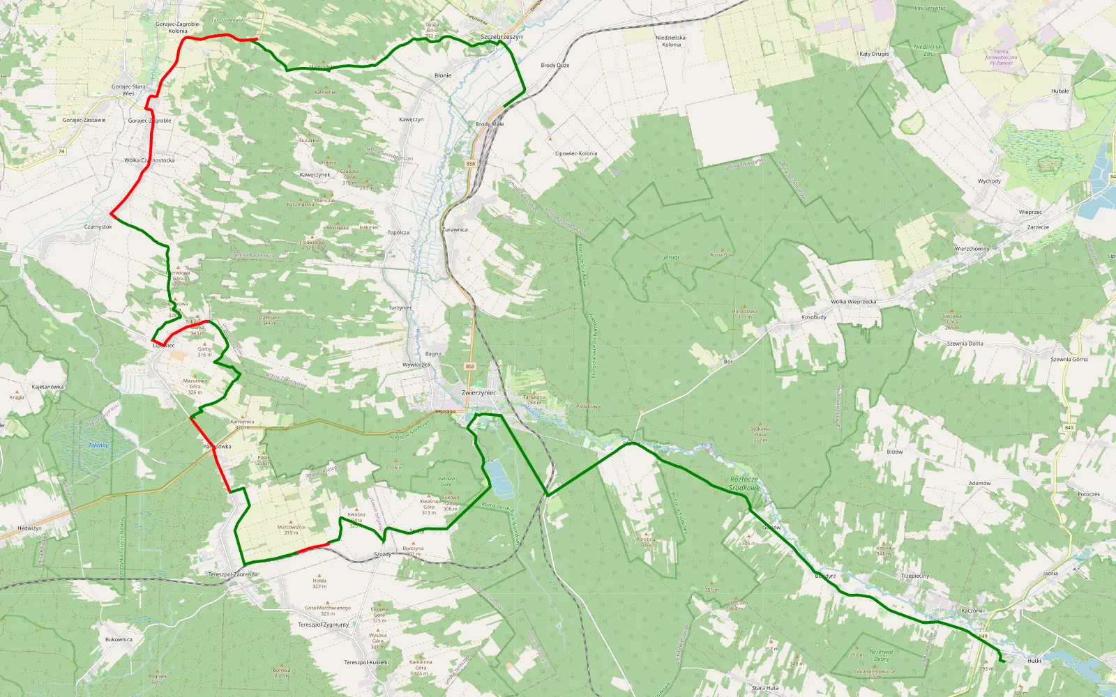 Map of Namule - Brody Małe - 29 km offroad trail, Biłgoraj County