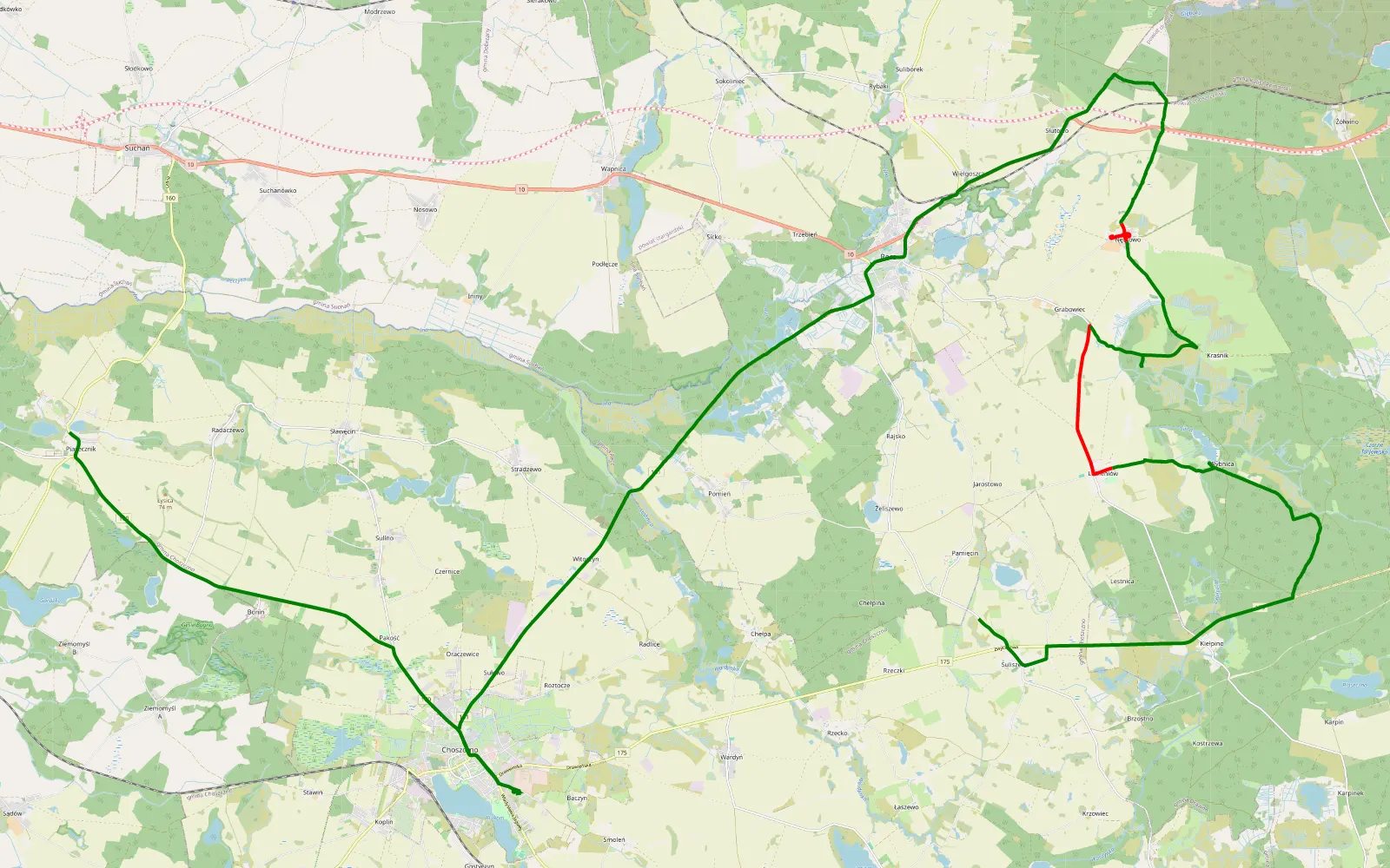 Mapa trasy Ups. - 18 km trasy offroad, Powiat Choszczeński