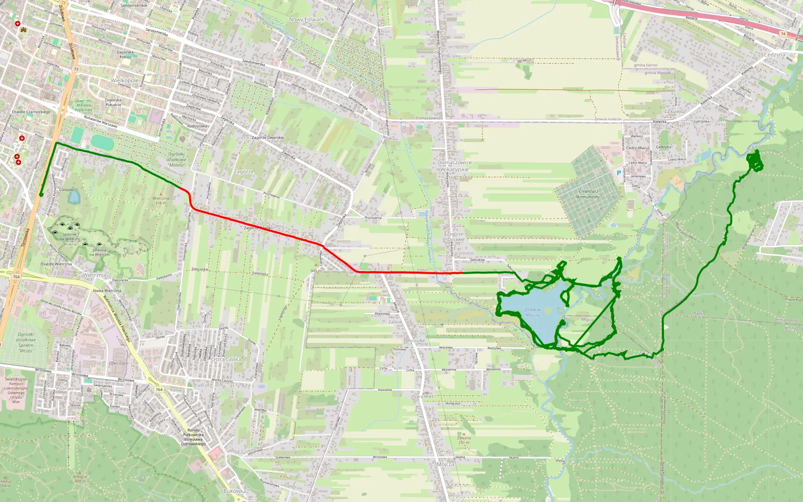 Map of Wietrznia - Cedzyna - 29.4 km offroad trail, Kielce