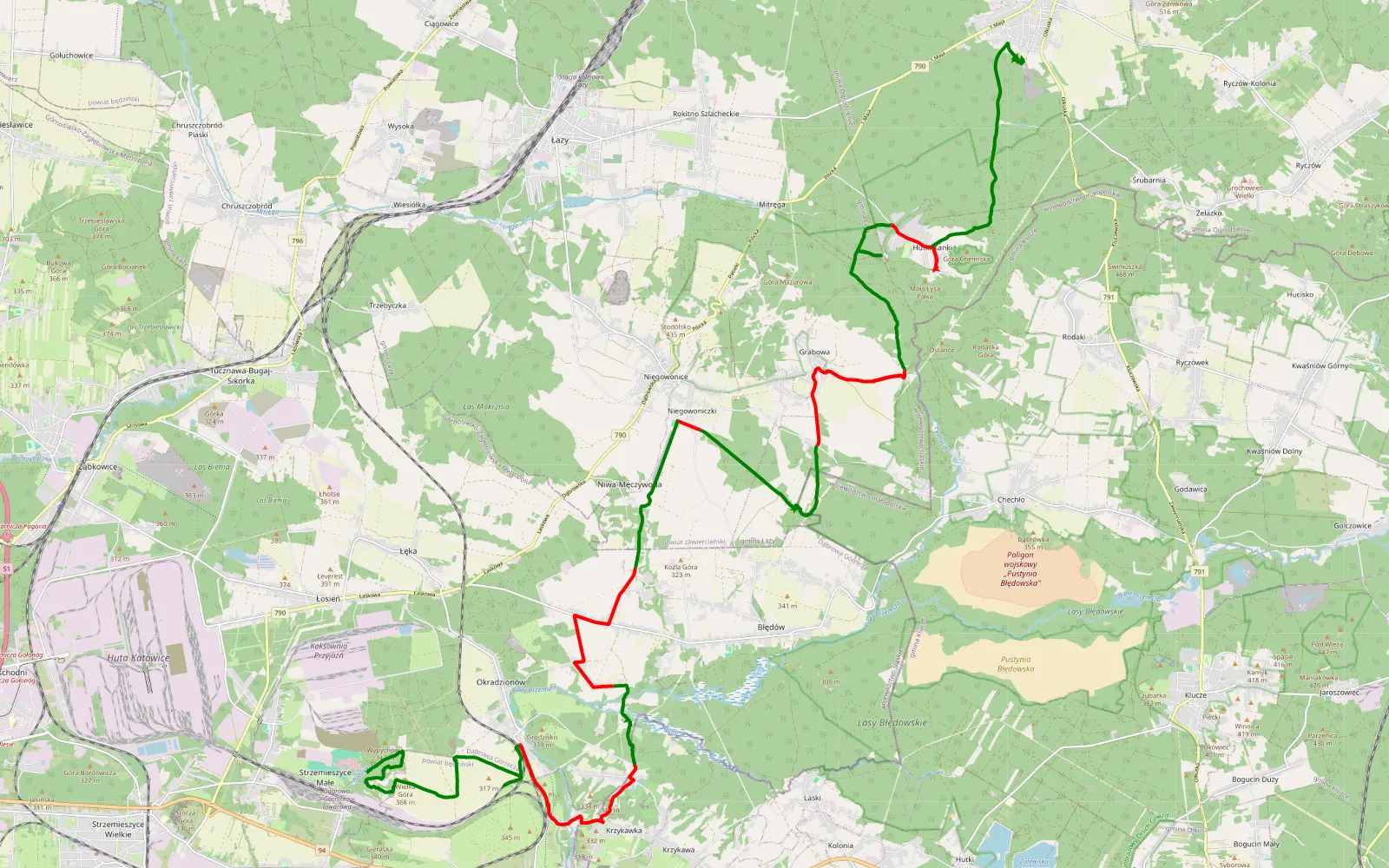 Mapa trasy DGMX - Ogrodzieniec - 39.5 km trasy offroad, Powiat Zawierciański