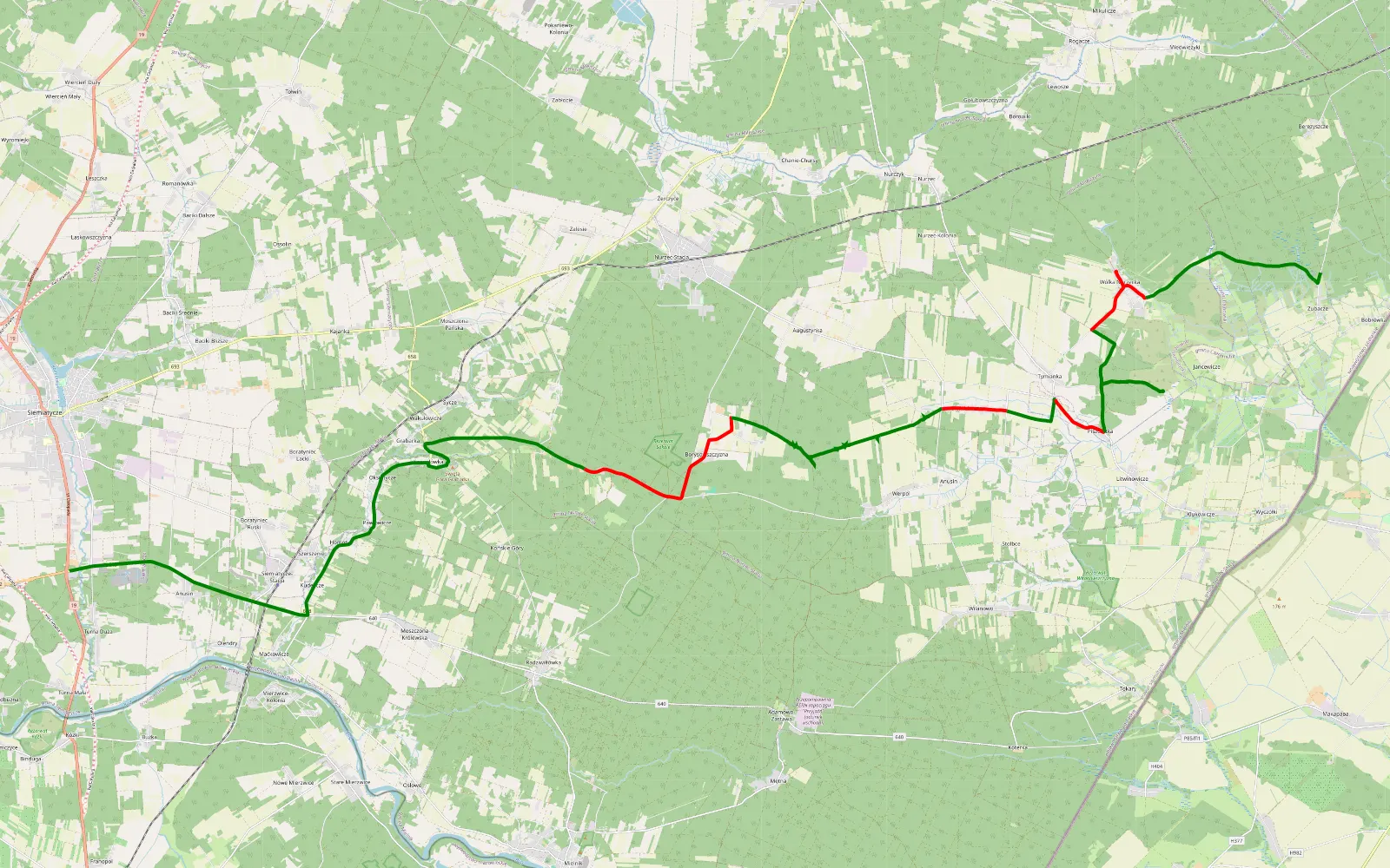 Map of Grib - 34 km offroad trail, Siemiatycze County