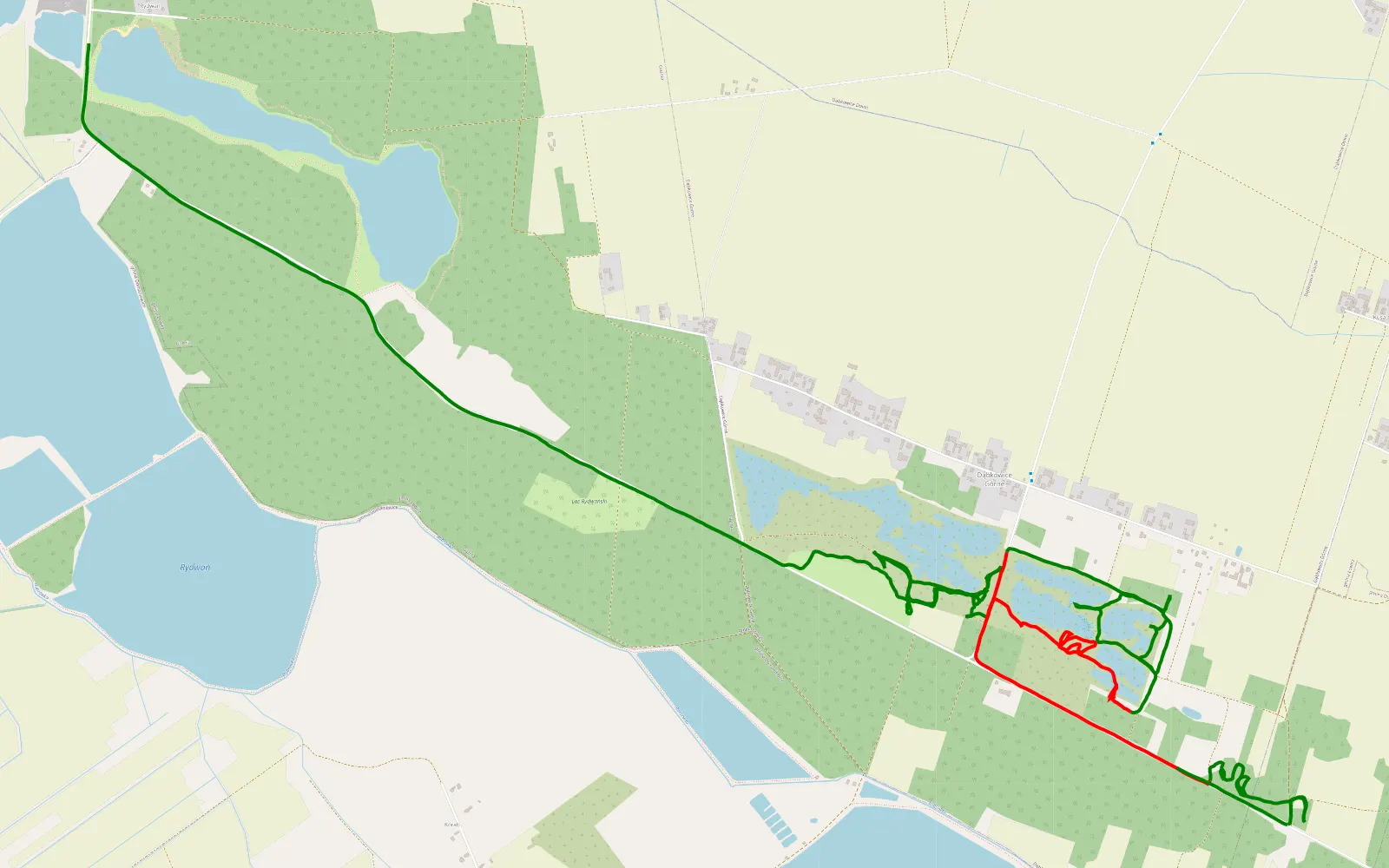 Mapa trasy Guznia nocna petla - 8.1 km trasy offroad, Powiat Łowicki