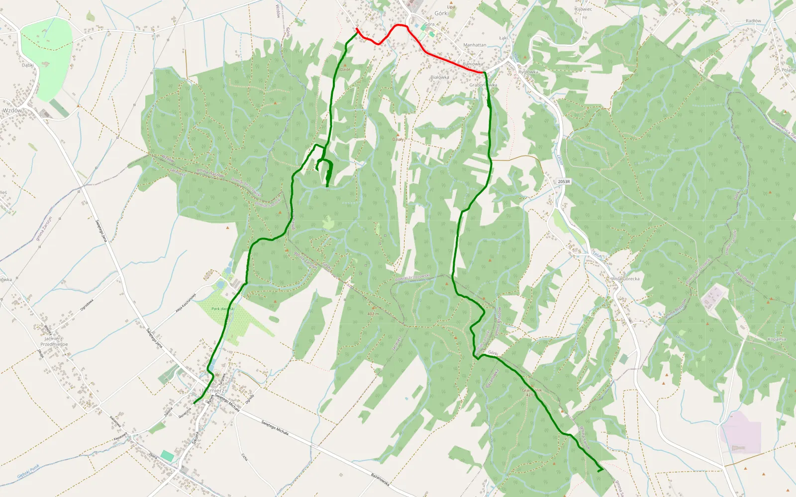 Mapa trasy Strachocina Jaćmierz - 8.9 km trasy offroad, Powiat Brzozowski