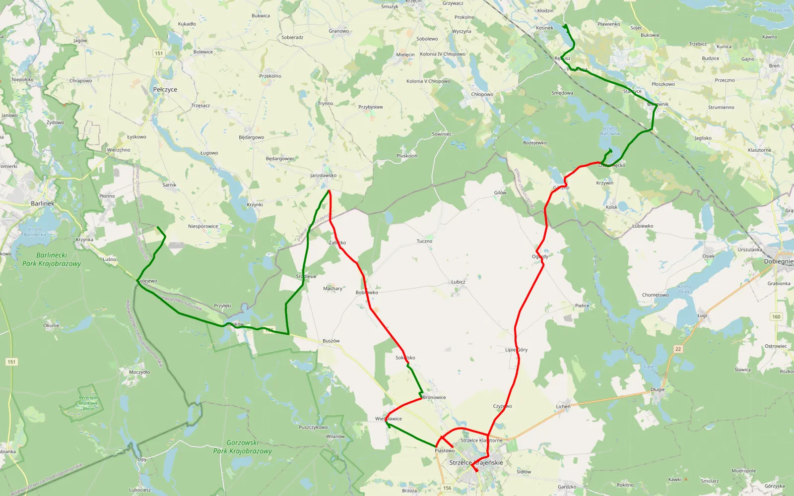 Mapa trasy TET PL-05 Day One - 54.1 km trasy offroad, Powiat Strzelecko-drezdenecki