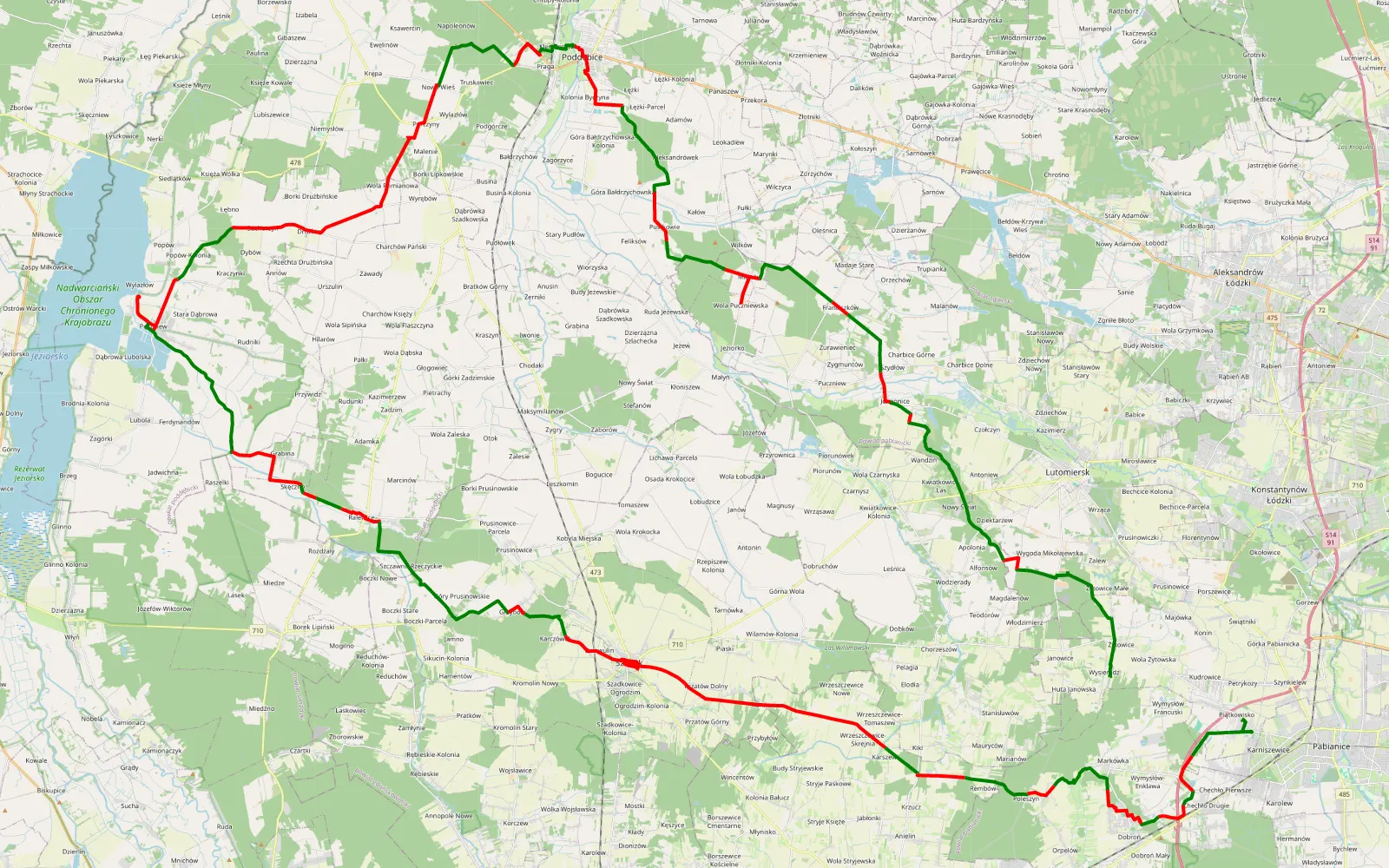 Mapa trasy Piątkowisko - 124.6 km trasy offroad, Powiat Poddębicki