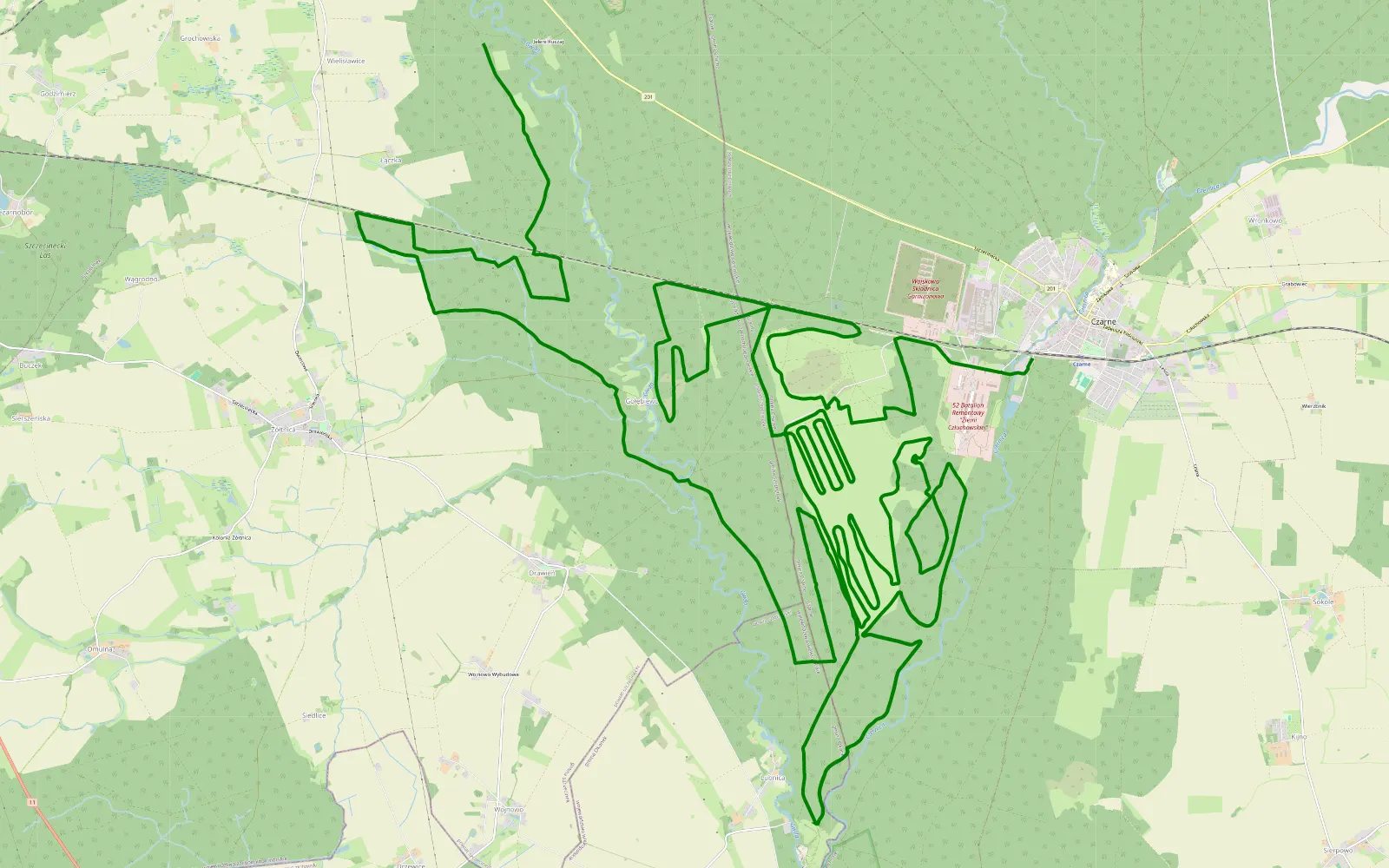 Map of Gwda Mała - Czarne - 65.8 km offroad trail, Człuchów County
