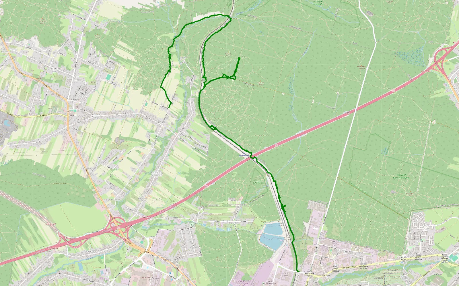 Map of Piaski - Kostomłoty Pierwsze - 17.7 km offroad trail, Kielce County