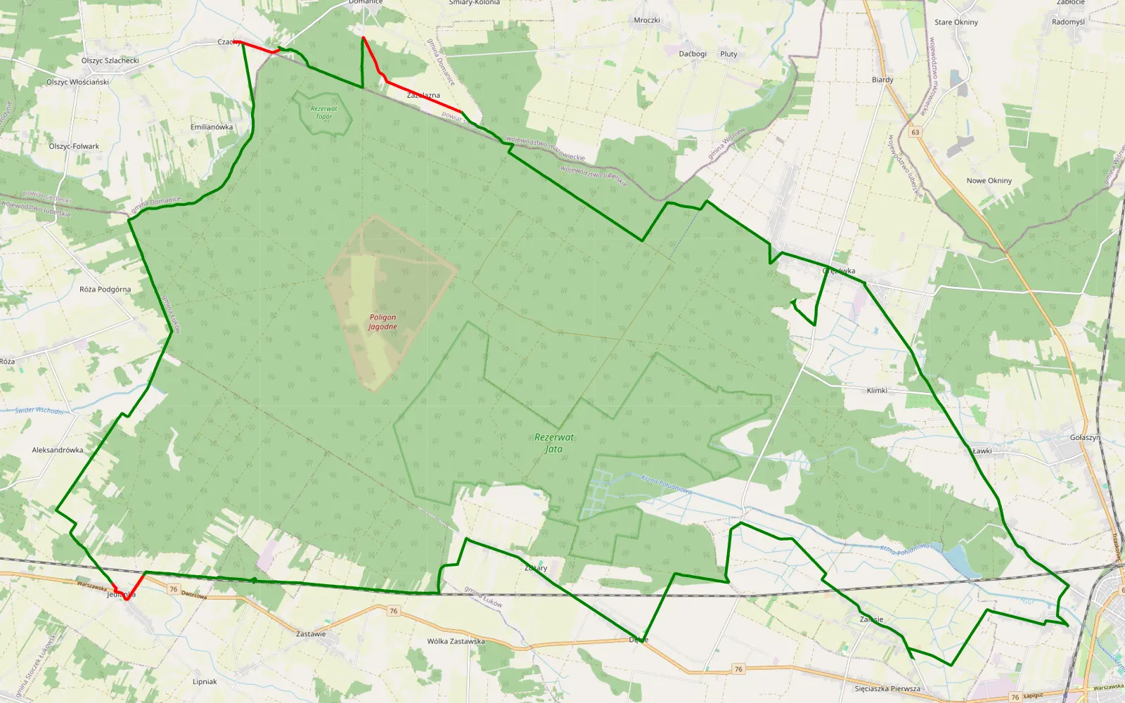 Mapa trasy Jata kółko - 32.3 km trasy offroad, Powiat Łukowski