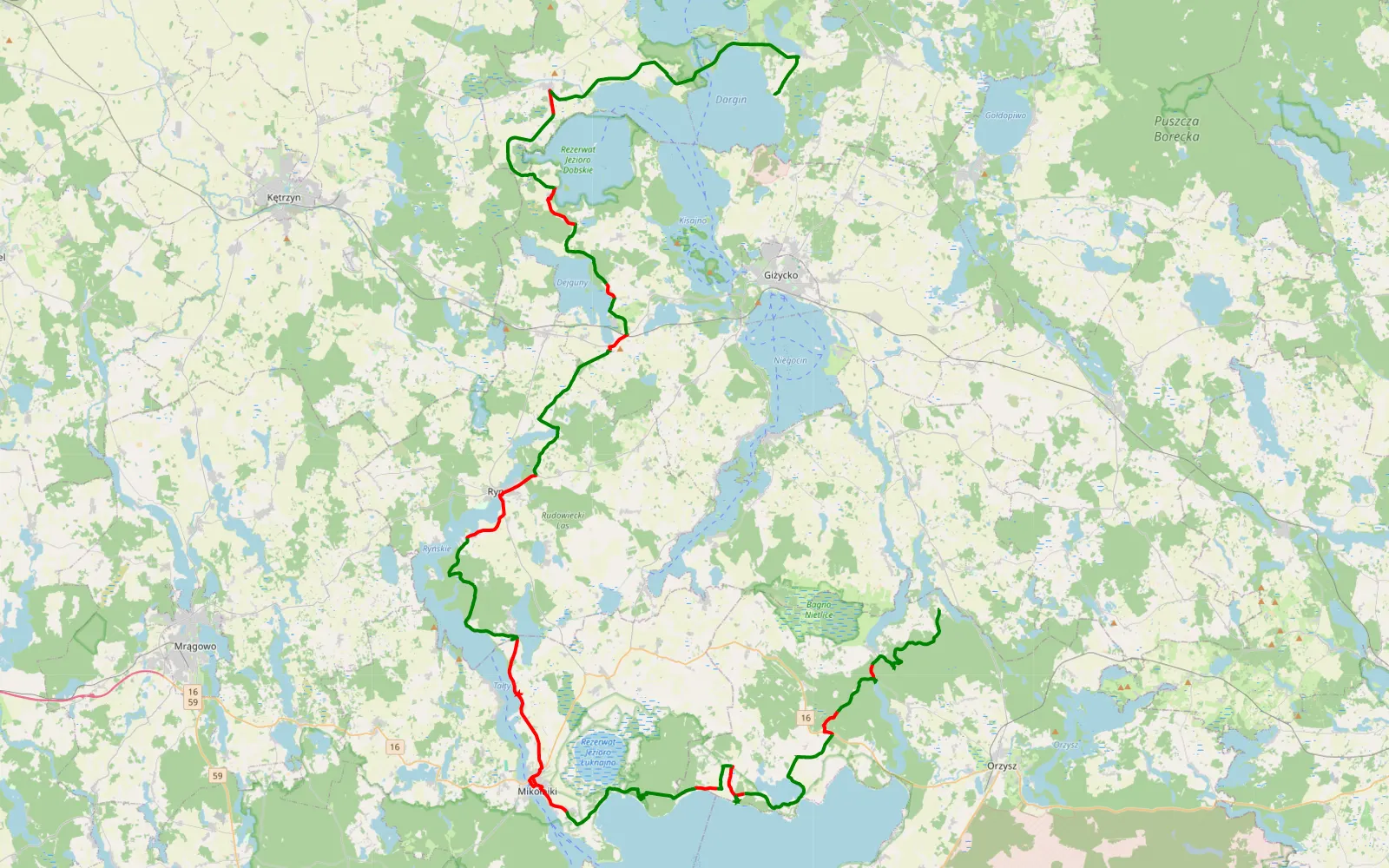 Mapa trasy Ublik - Dargin - 99.8 km trasy offroad, Powiat Giżycki