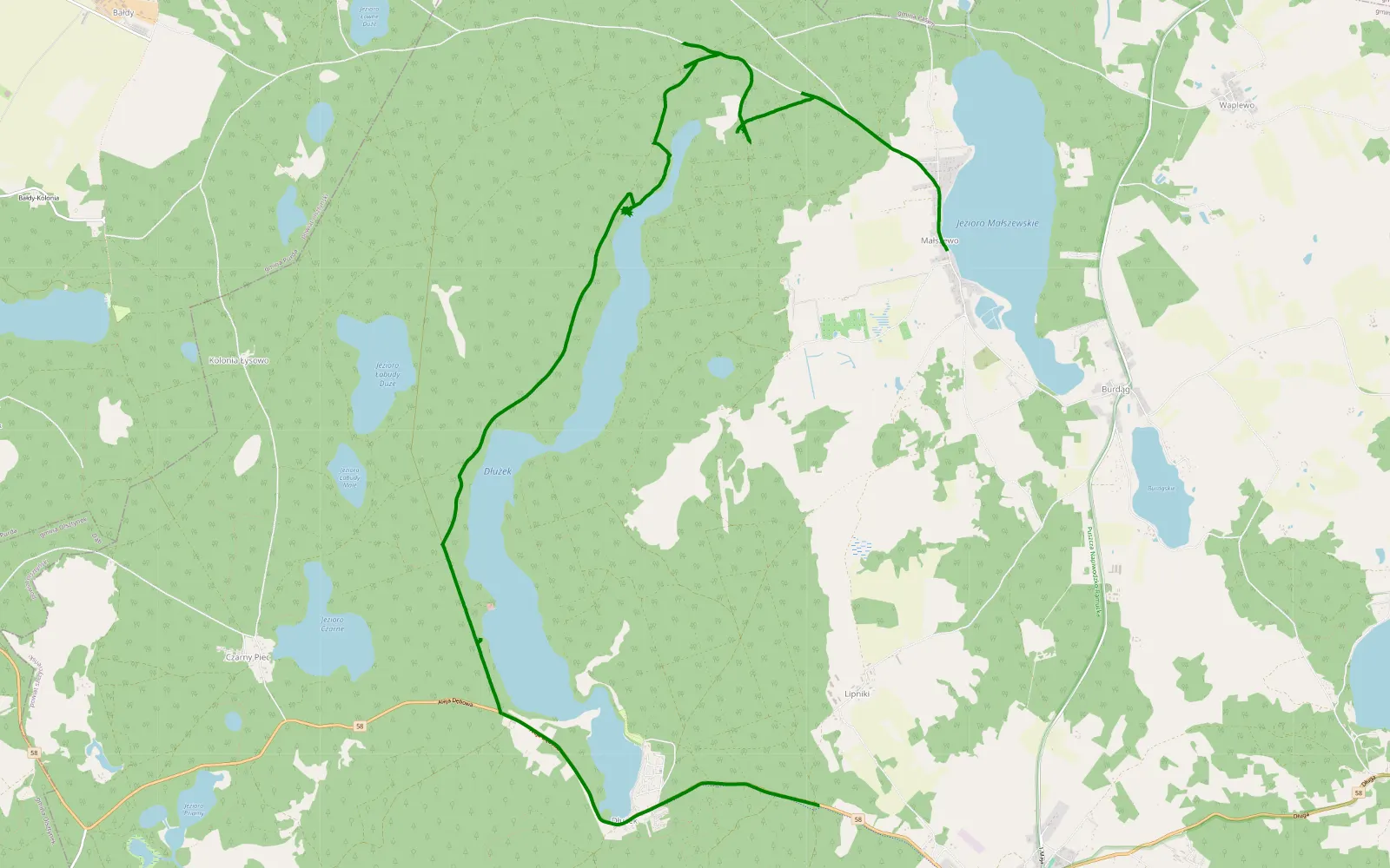 Map of Małszewo - Dłużek z Natalką - 13.6 km offroad trail, Szczytno County