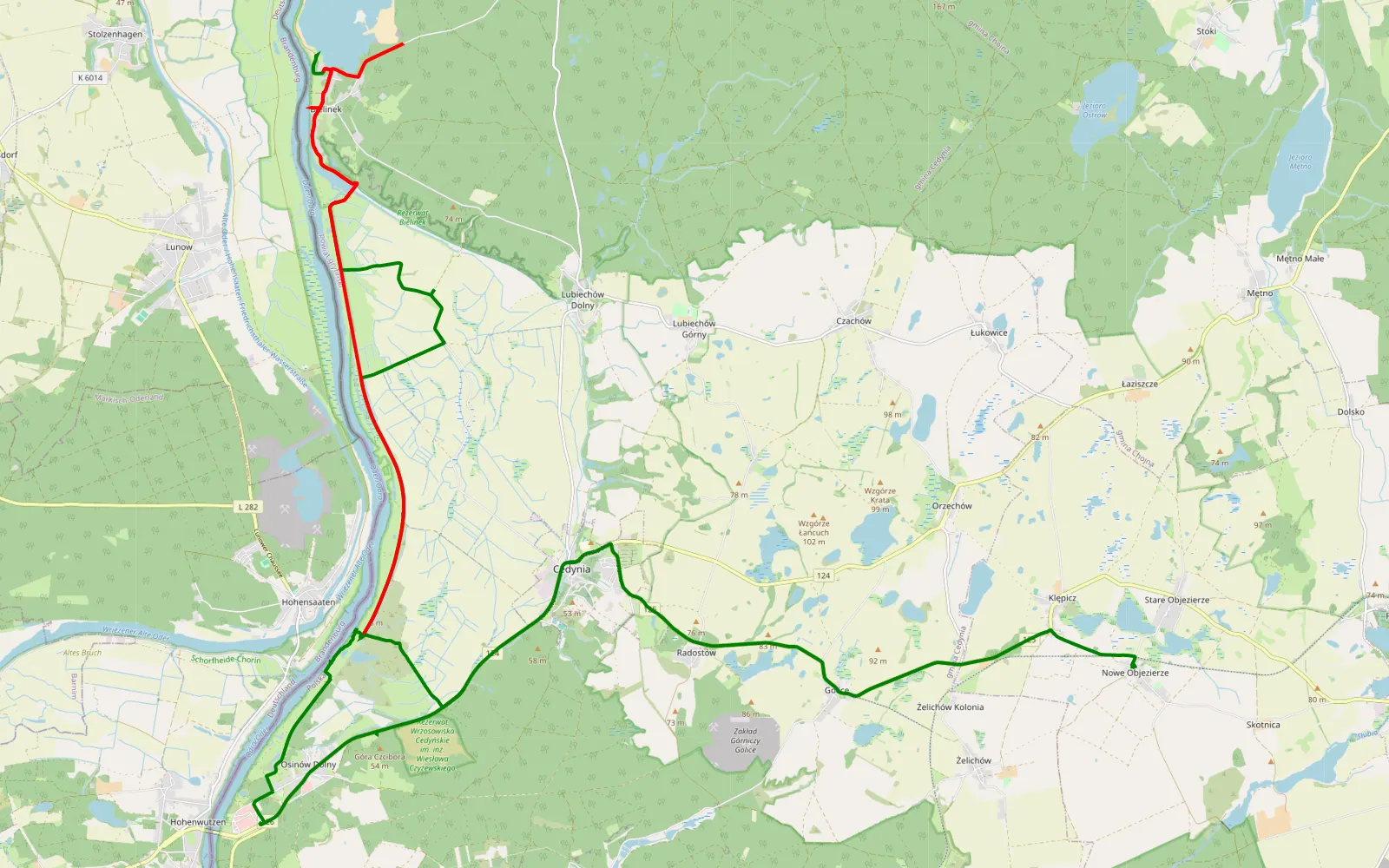 Mapa trasy Pierwsza jazda - 30.7 km trasy offroad, Powiat Gryfiński