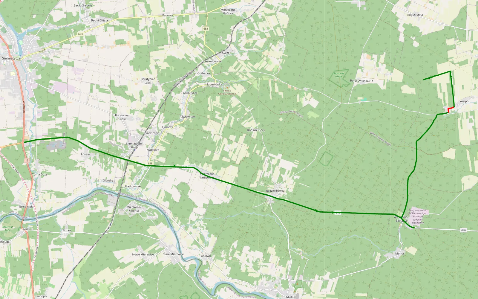 Mapa trasy Werpol - Walendziuki - 9.2 km trasy offroad, Powiat Siemiatycki