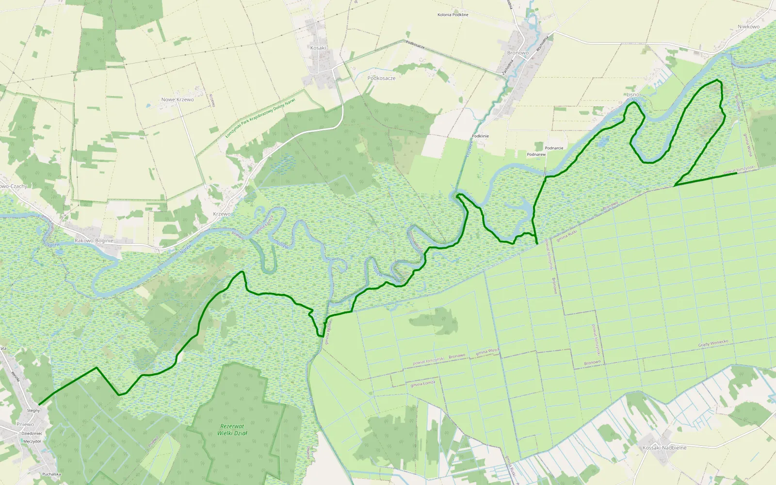 Mapa trasy Niwkowo - Pniewo - 19.9 km trasy offroad, Powiat Łomżyński