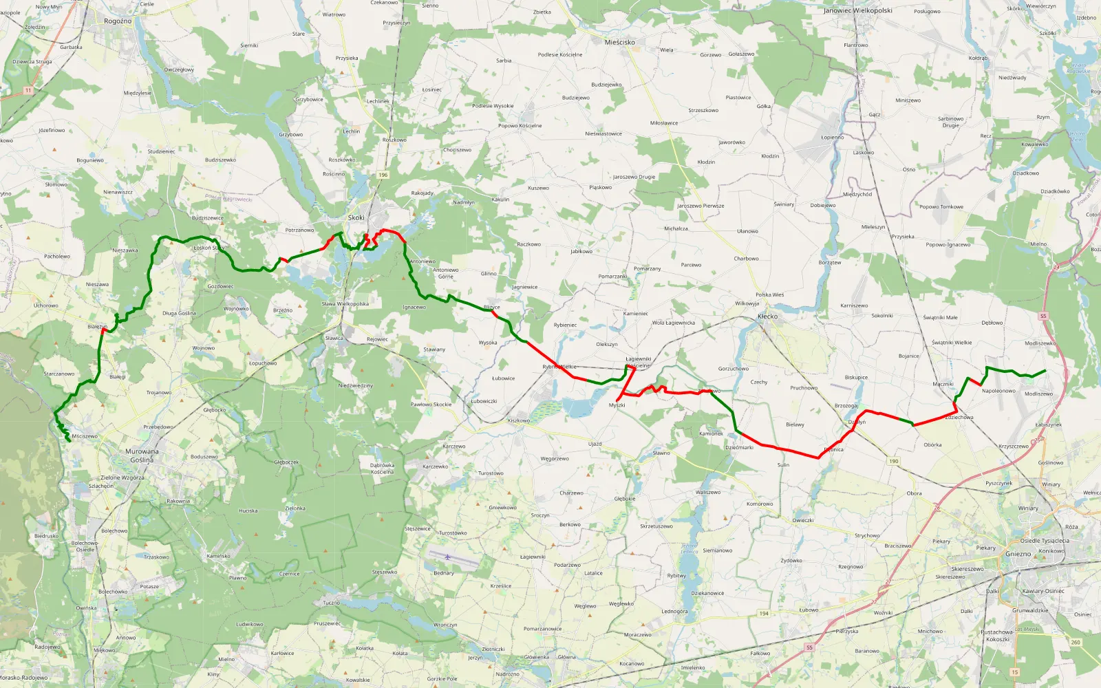 Map of Mściszewo - Modliszewo by Miki - 73.2 km offroad trail, Gniezno County