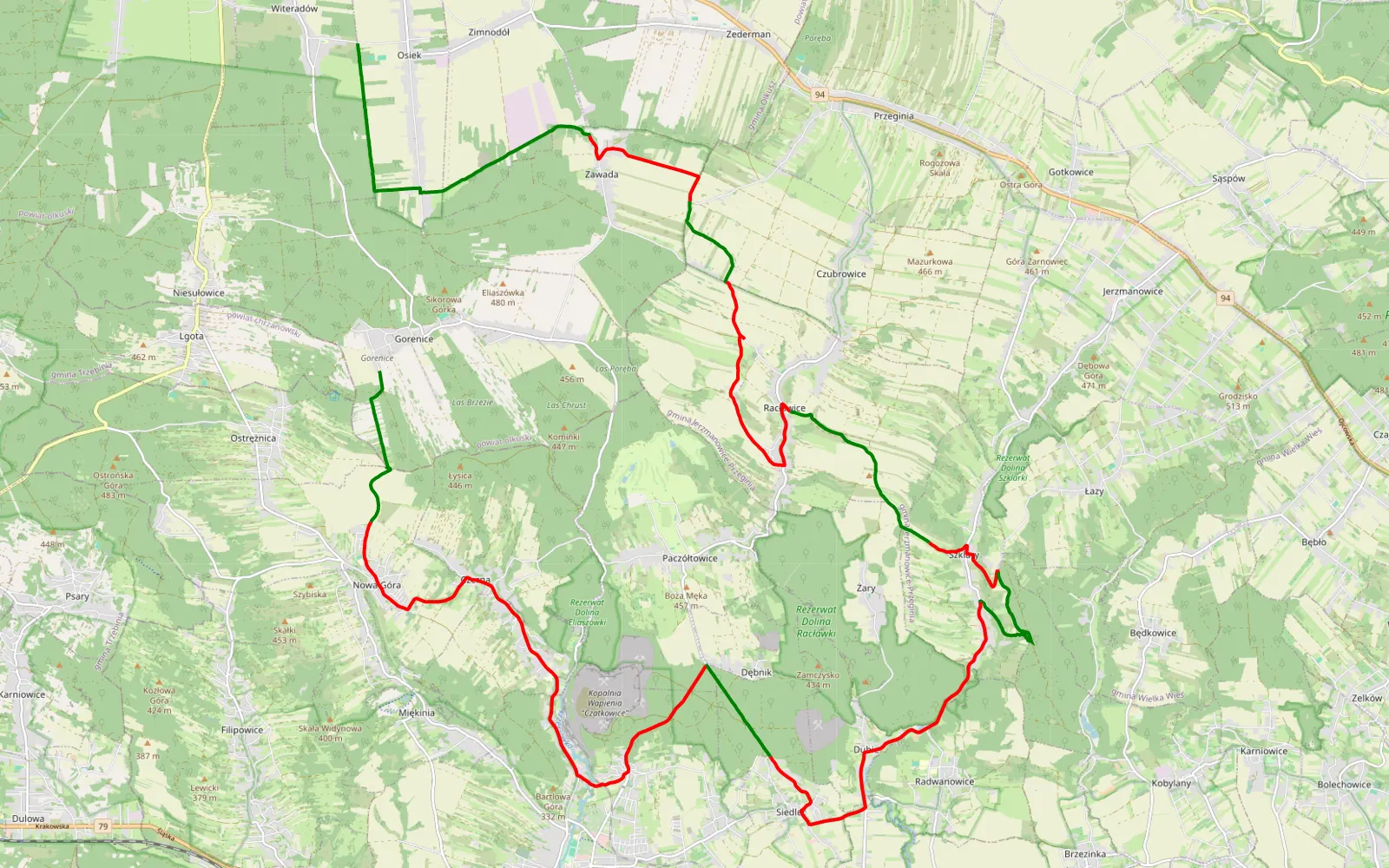 Map of Witeradów — 40.9 km offroad trail, Kraków County