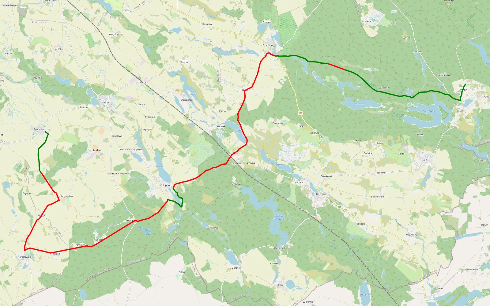 Mapa trasy Granowo - Wygon - 40.2 km trasy offroad, Powiat Choszczeński