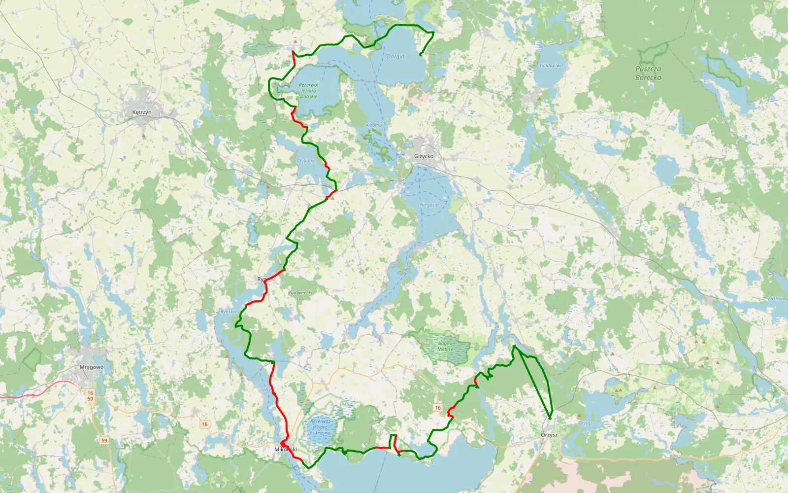 Mapa trasy Ublik - Harsz - 100.3 km trasy offroad, Powiat Giżycki