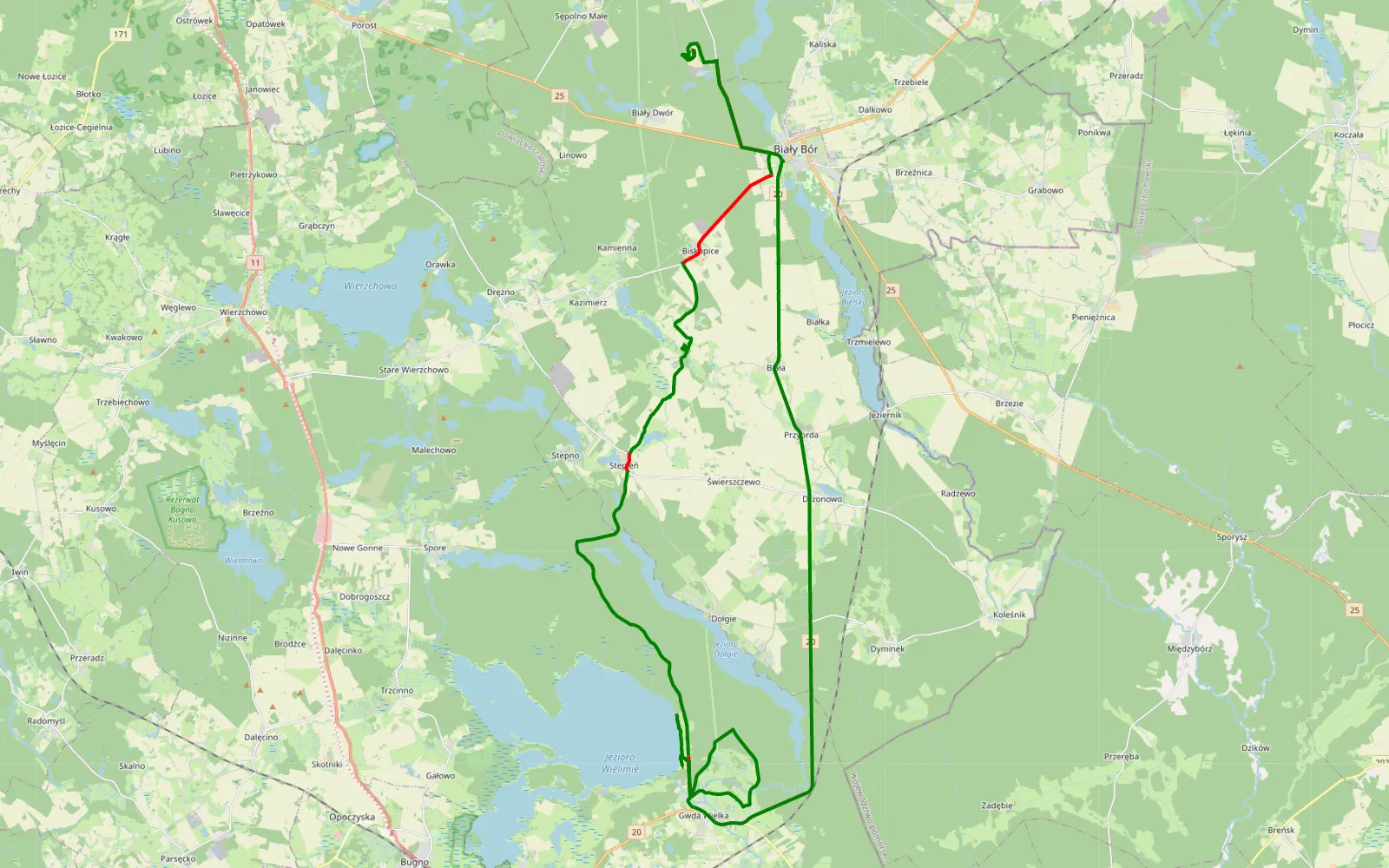 Map of Gwda Wielka - 36.2 km offroad trail, Szczecinek County