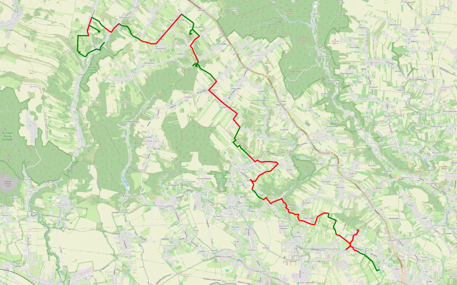 Mapa trasy Modlnica - Jaskinia Borsucza - Jaskinia Łabajowa - Łazy - 26.6 km trasy offroad, Powiat Krakowski