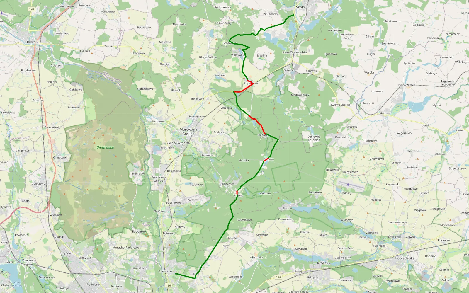 Map of Czerwonak - Skoki - 30.6 km offroad trail, Poznań County