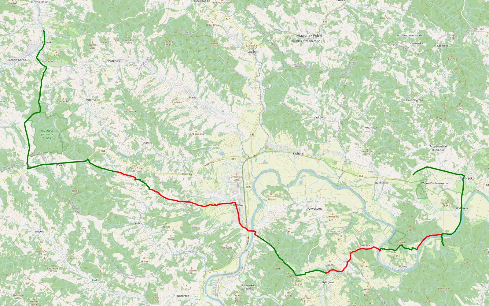 Mapa trasy Błażowa - Podbukowina - 23.9 km trasy offroad, Powiat Rzeszowski