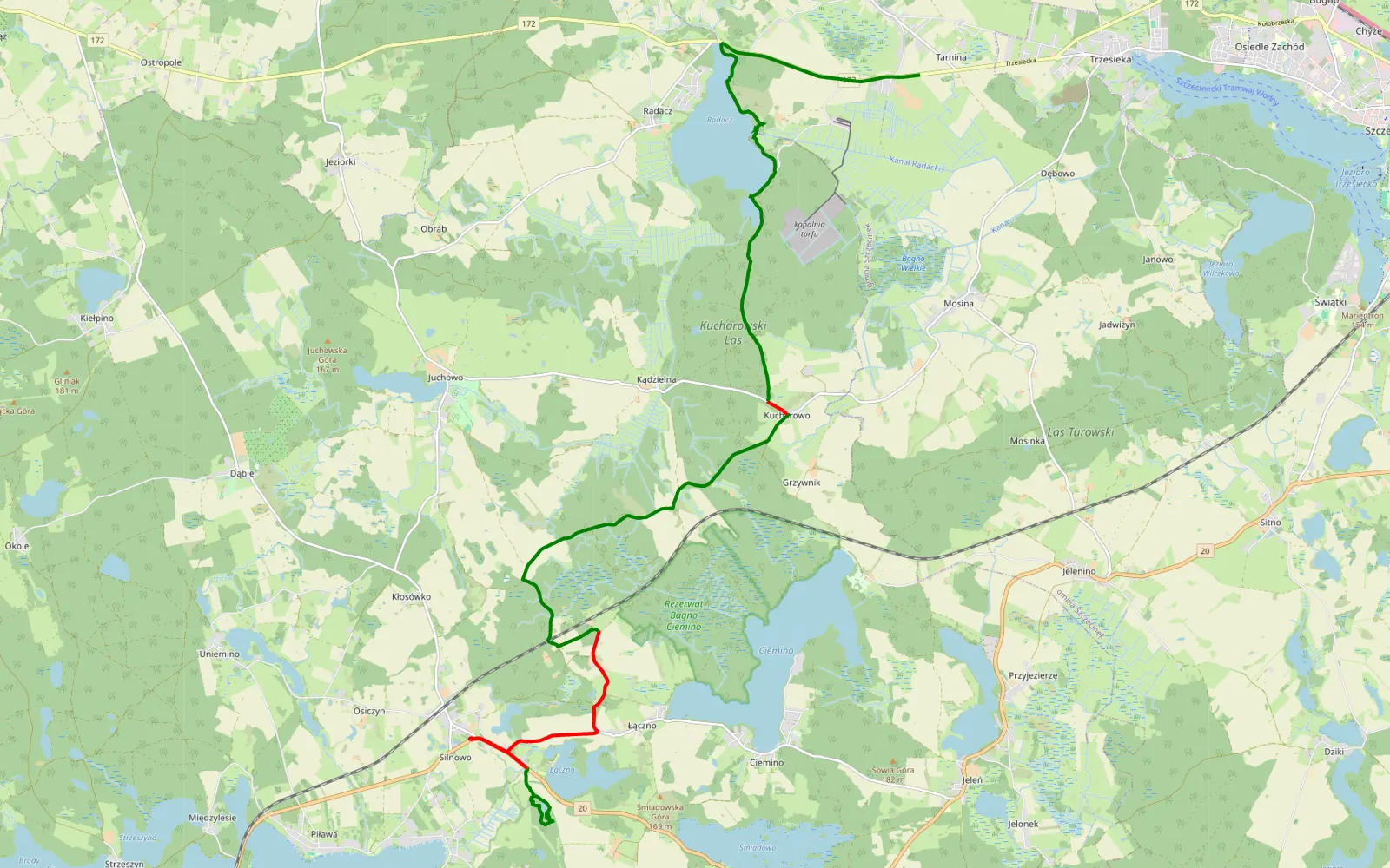 Map of Silnowo - Parsęcko - 19.9 km offroad trail, Szczecinek County