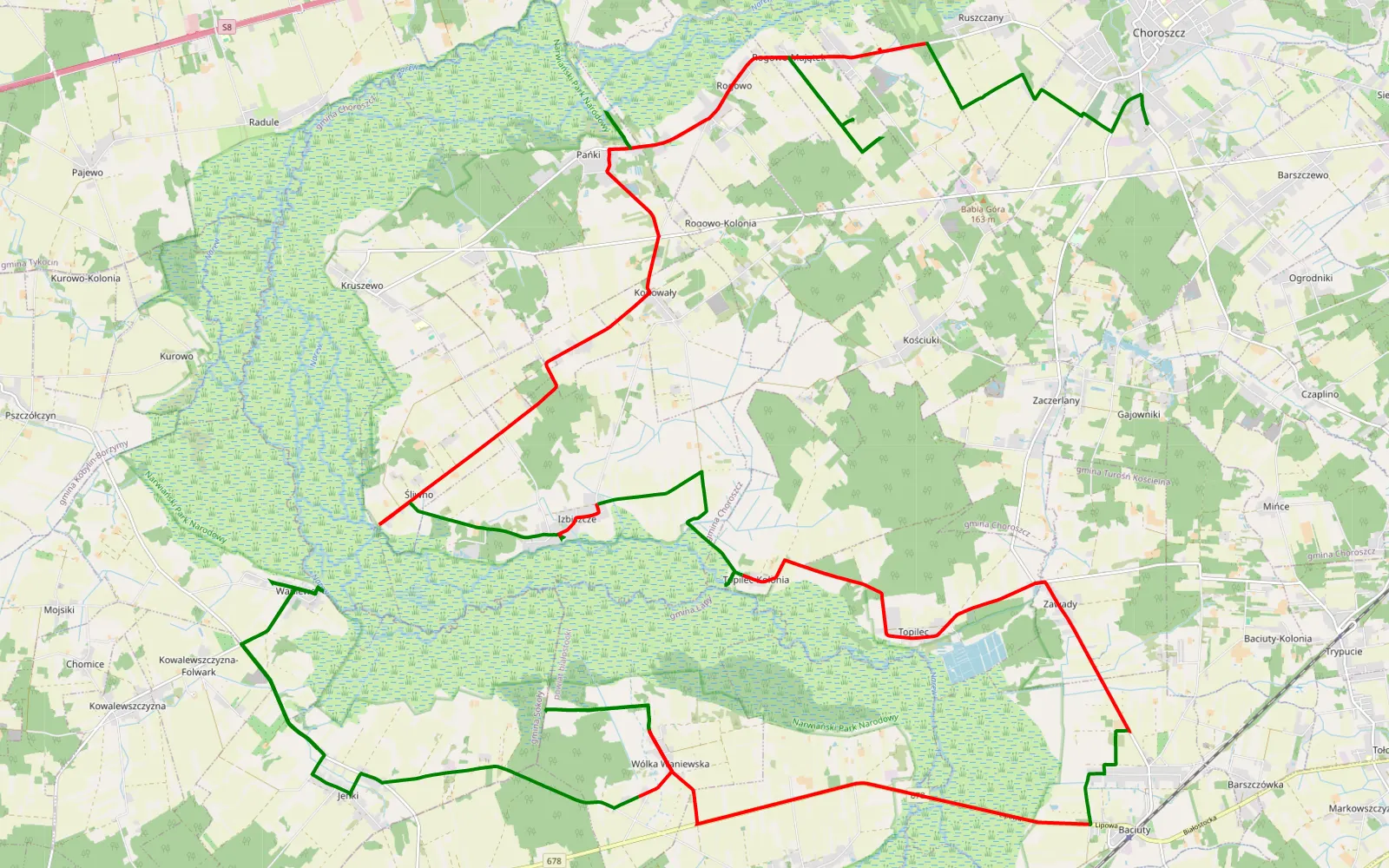 Mapa trasy Zastawie - Waniewo - 51.5 km trasy offroad, Powiat Białostocki
