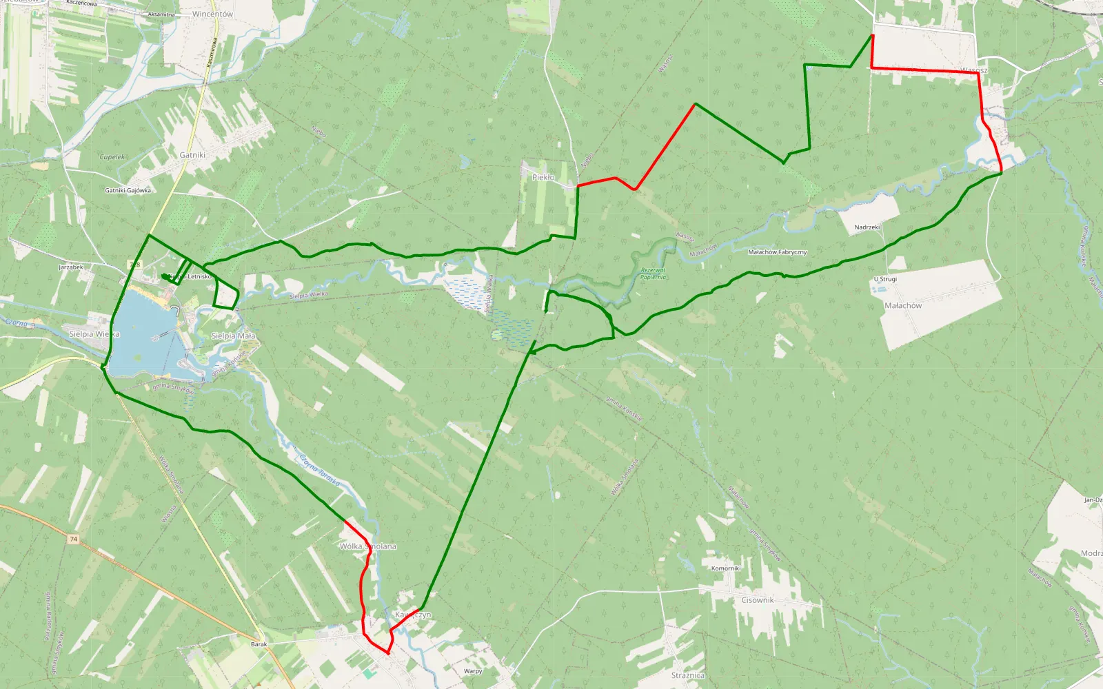 Map of Sielpia Wielka - 27.4 km offroad trail, Końskie County