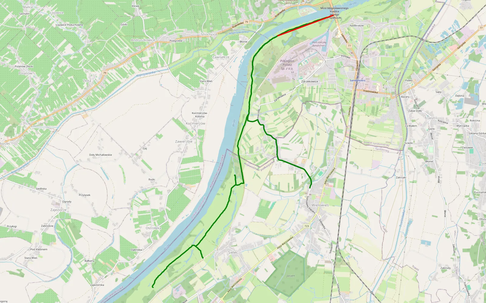 Map of traska na tawerne - 13.6 km offroad trail, Sandomierz County