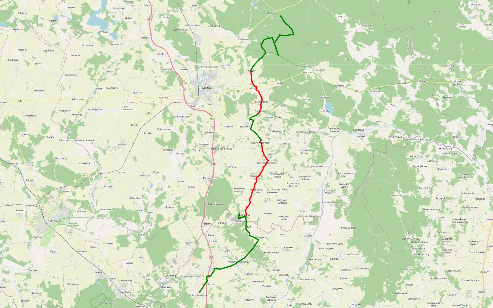 Map of Mławski overlanding - 37 km offroad trail, Nidzica County