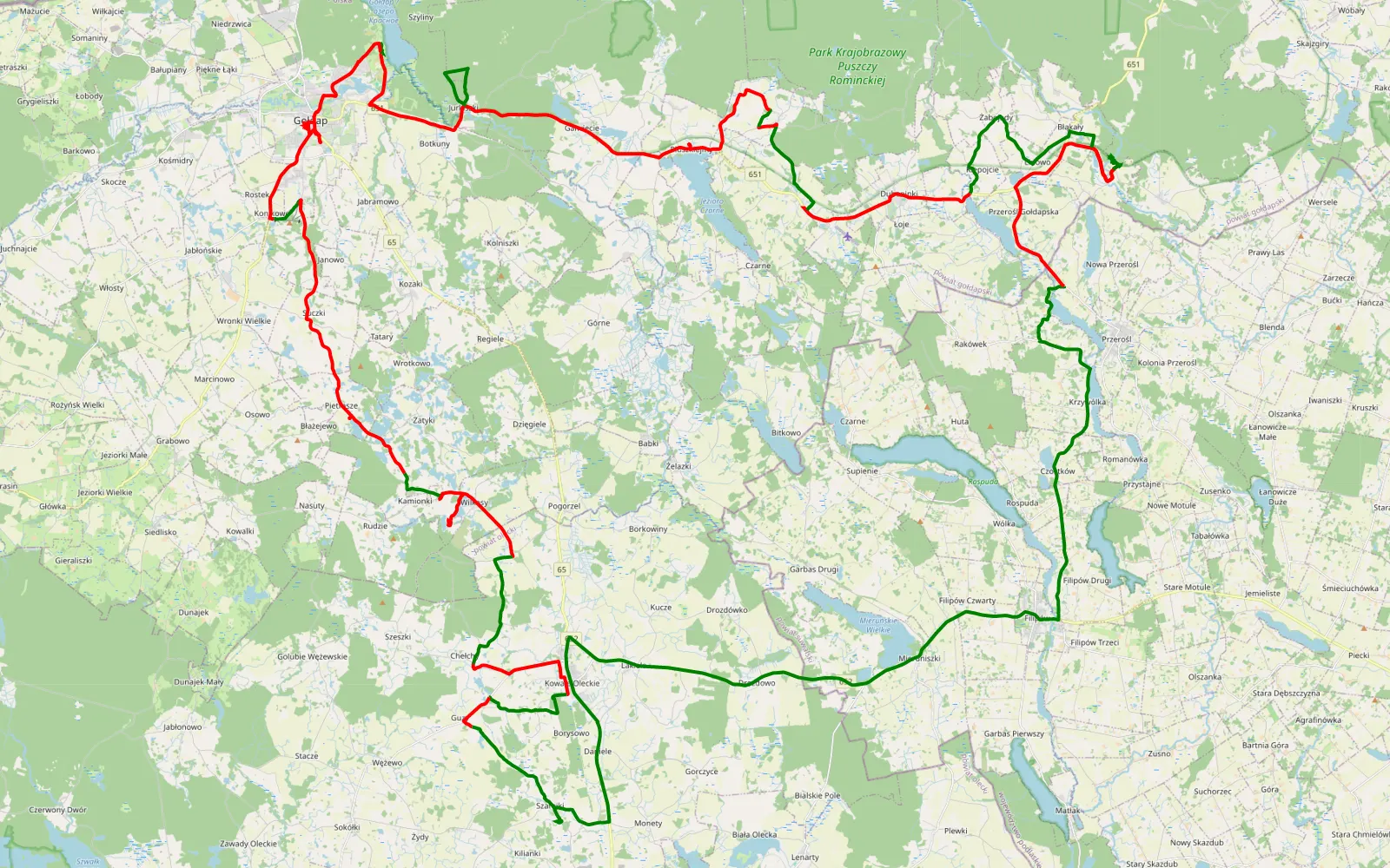 Map of Mazury Garbate 1 - 94.6 km offroad trail, Gołdap County